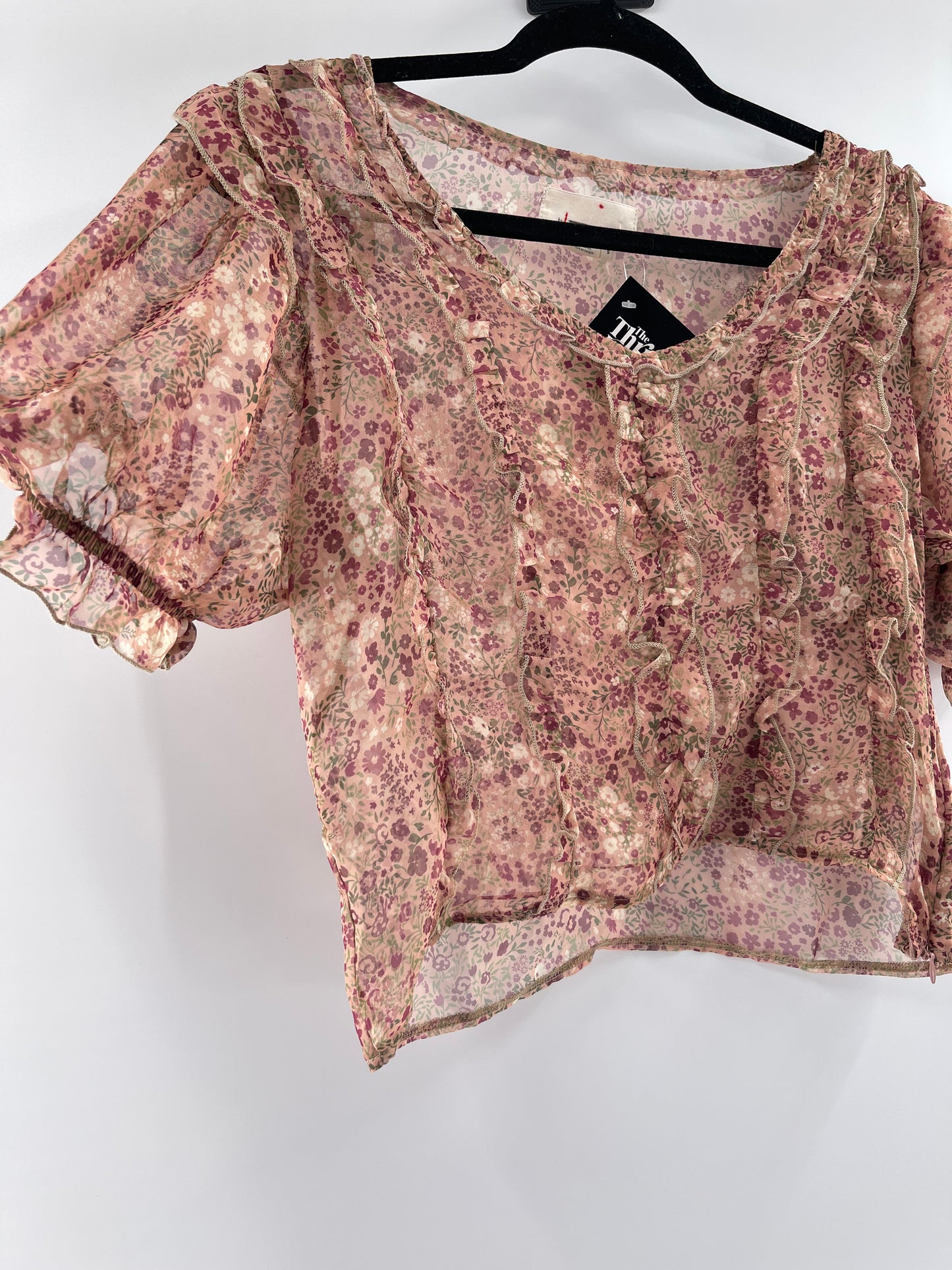 Anthropologie Floral Voile Ruffled Top (Small)