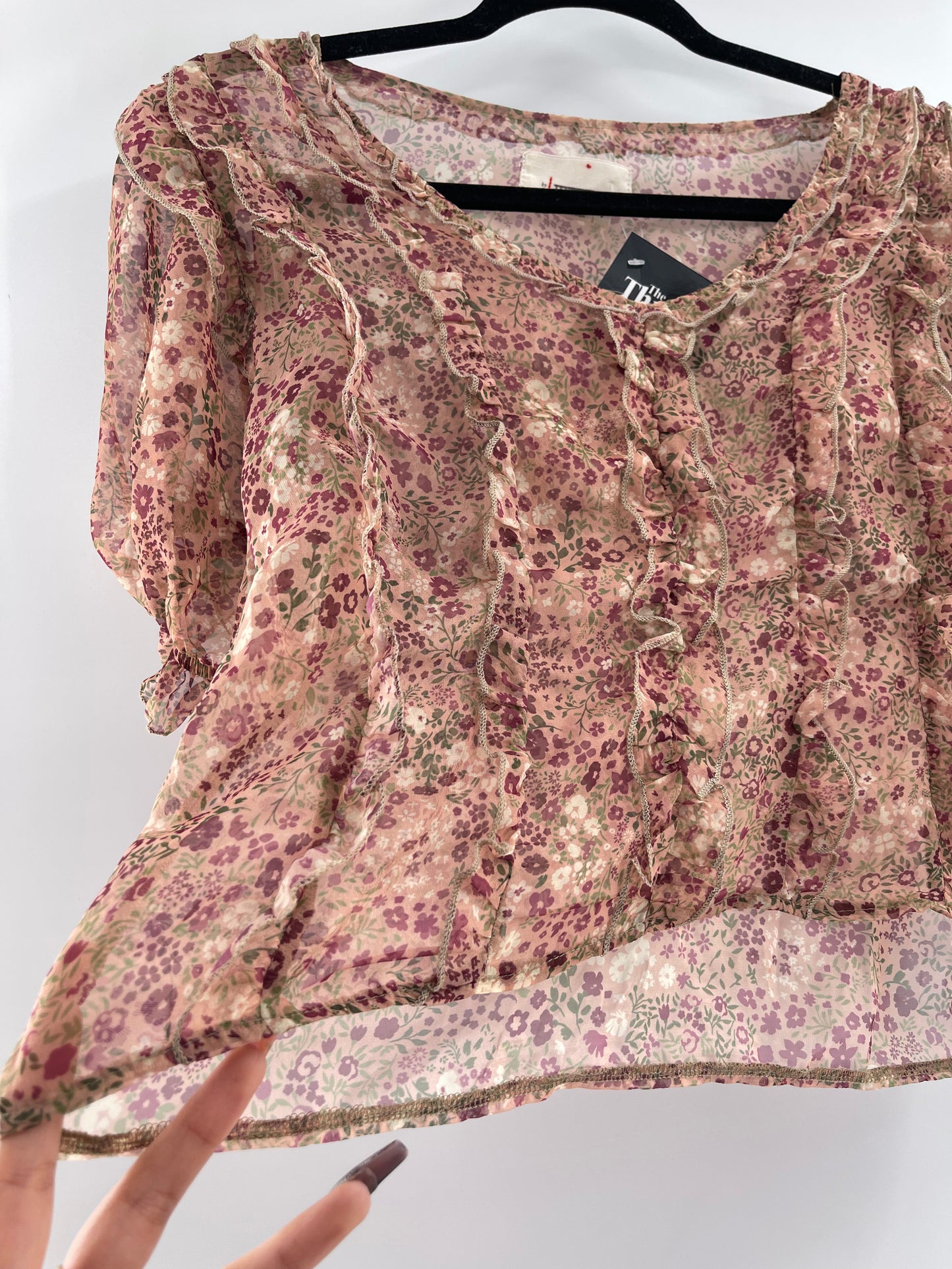 Anthropologie Floral Voile Ruffled Top (Small)