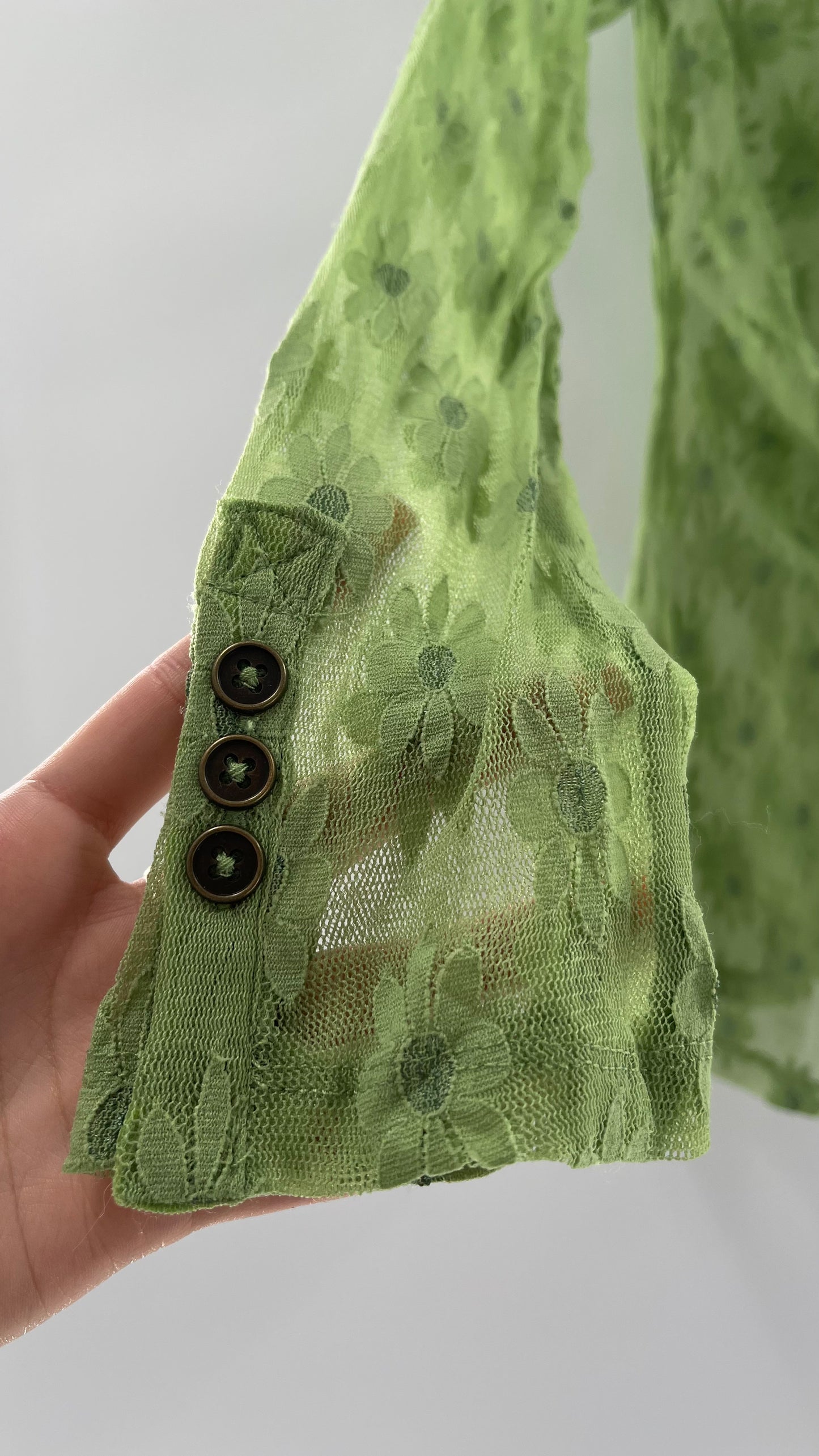 Free People Flower Fields Green Lace Collared Button Up (Small)