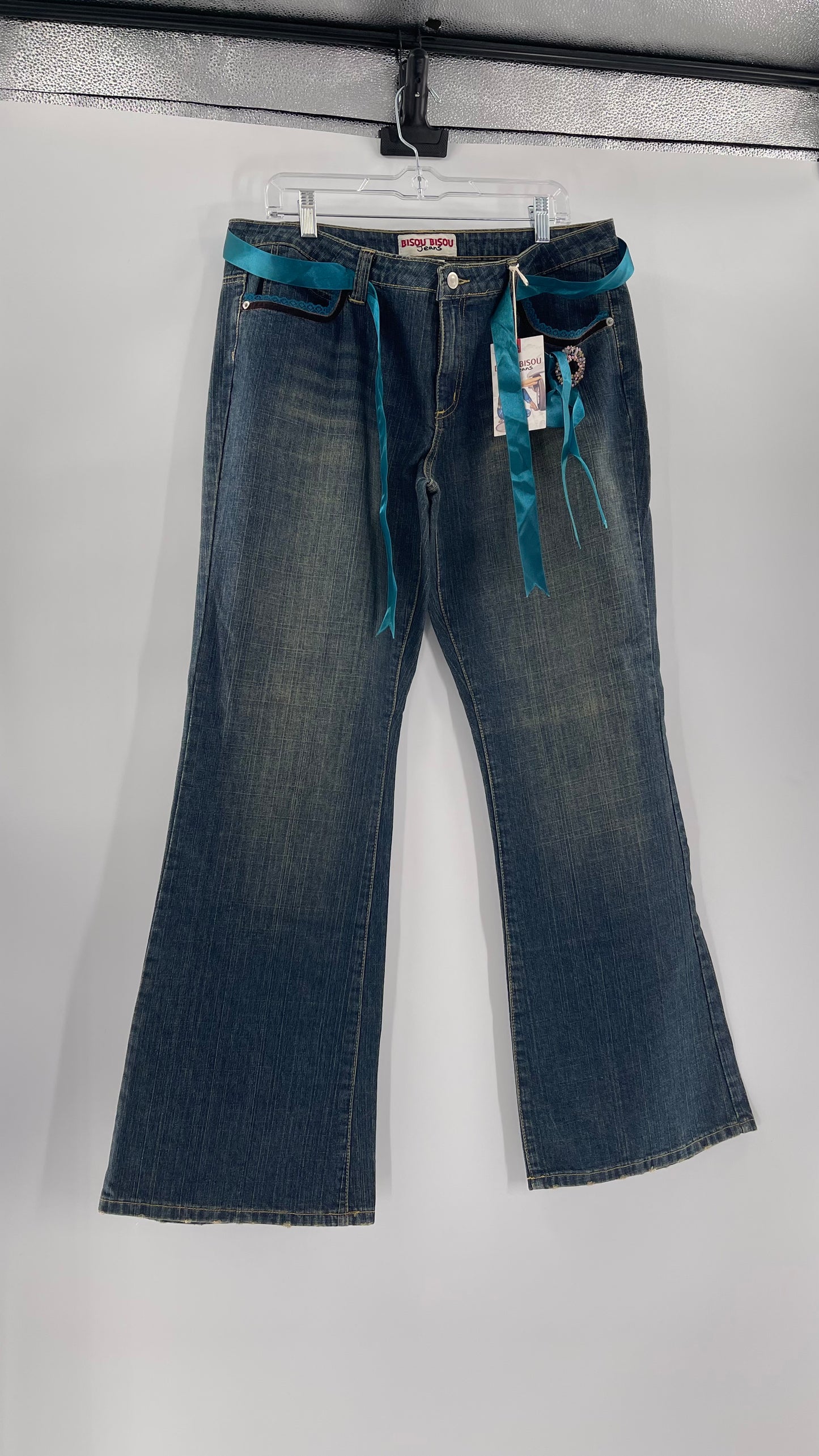Deadstock Vintage BISOU BISOU Denim Flare Jeans with Embellishments (16)