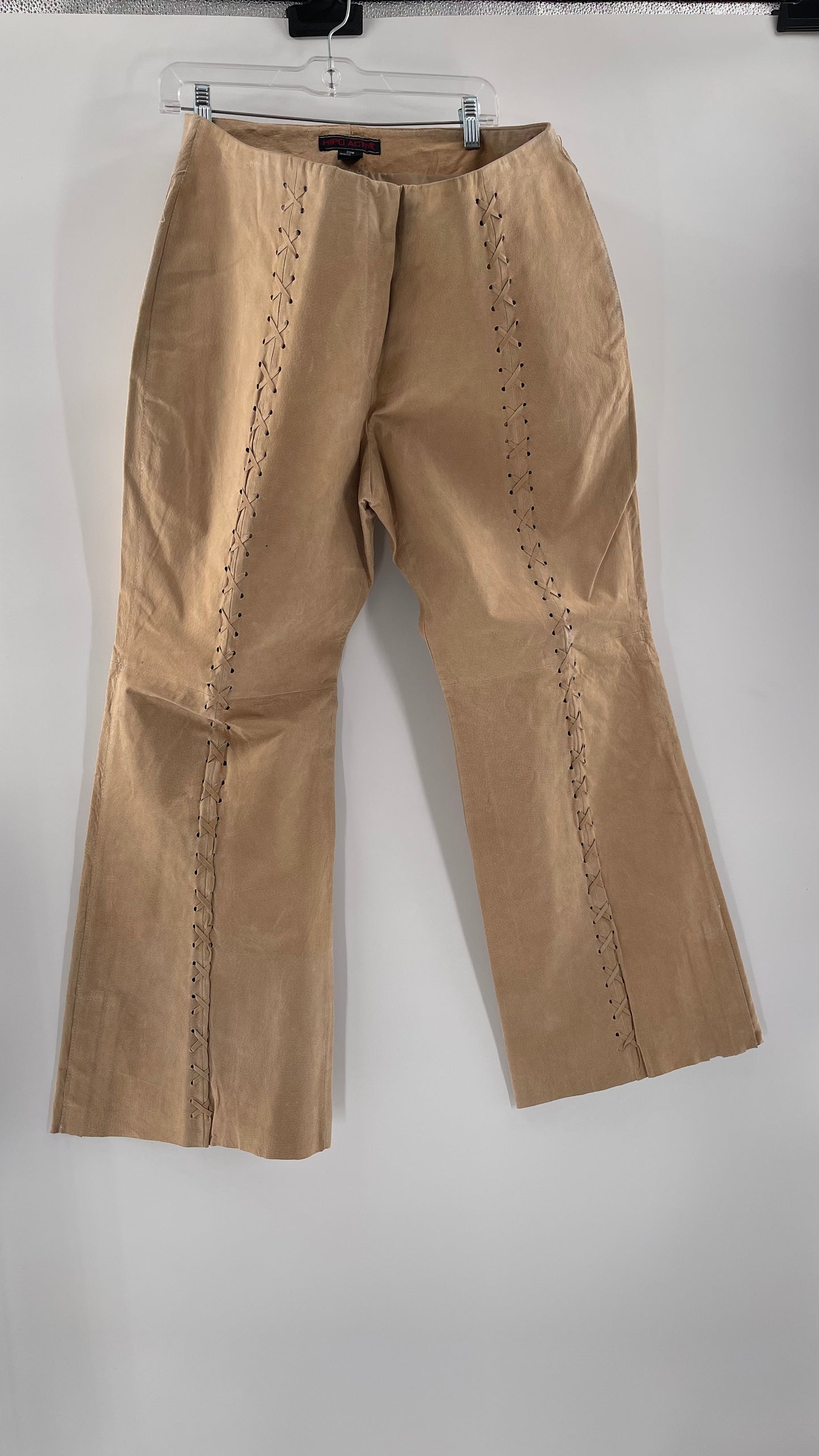 Vintage HYPOACTIVE Tan Leather Lace Up Plus Size Flare Pants (22W)