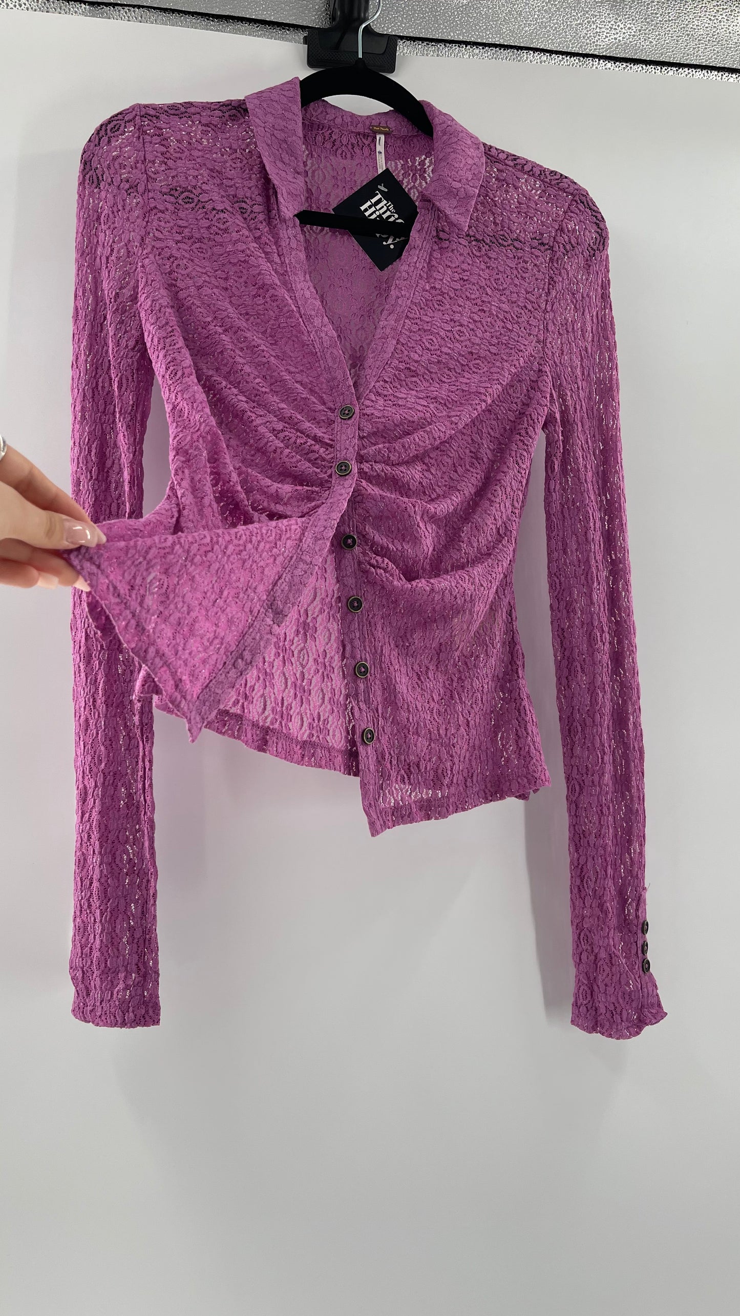 Free People Flower Fields Lavender Lace Collared Button Up (Small)
