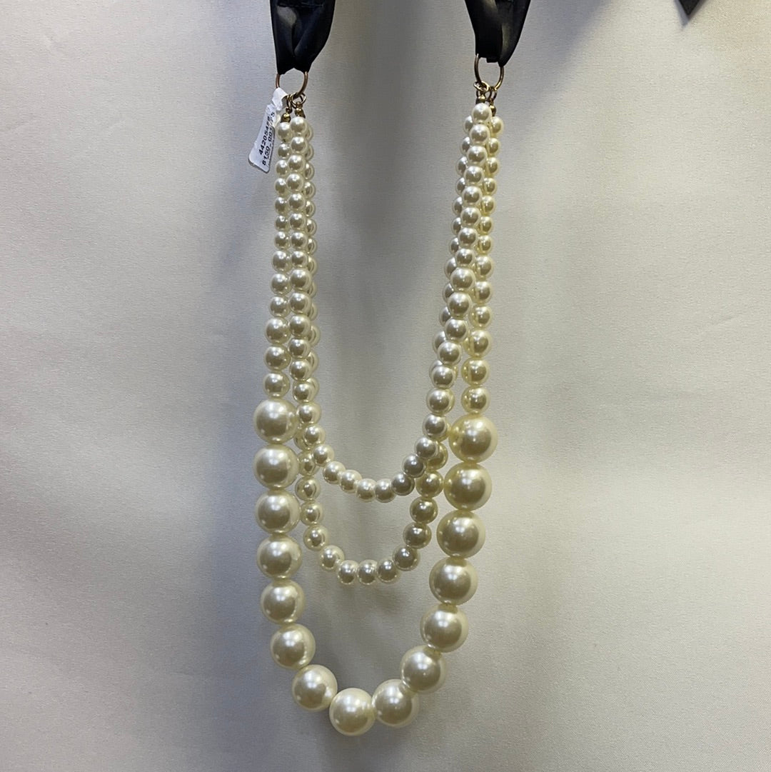 Free People Pearl Necklace with black ribbon