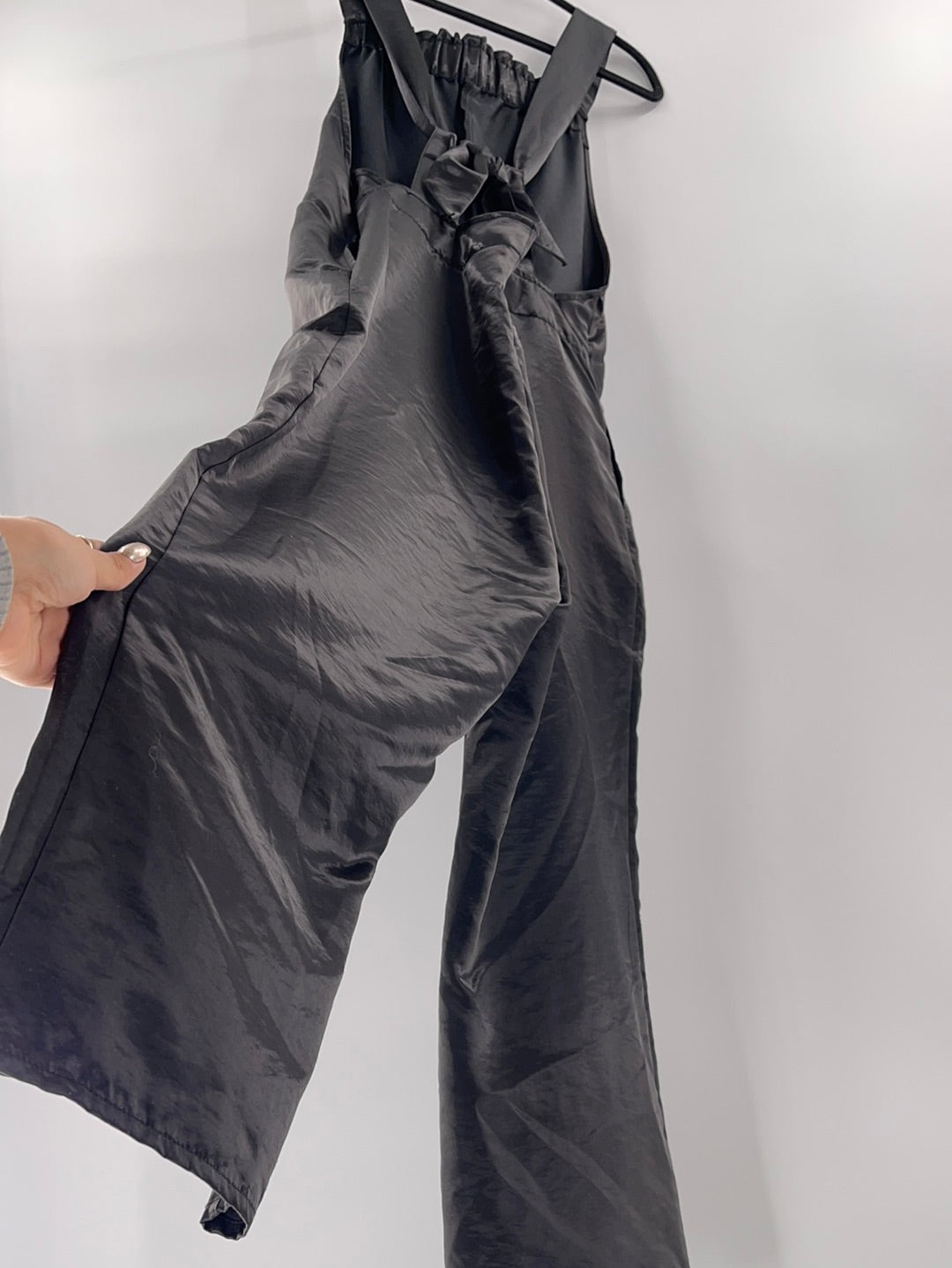 Urban Outfitters Black Satin Backless Tie on Back Side Knife Pockets (Size M)