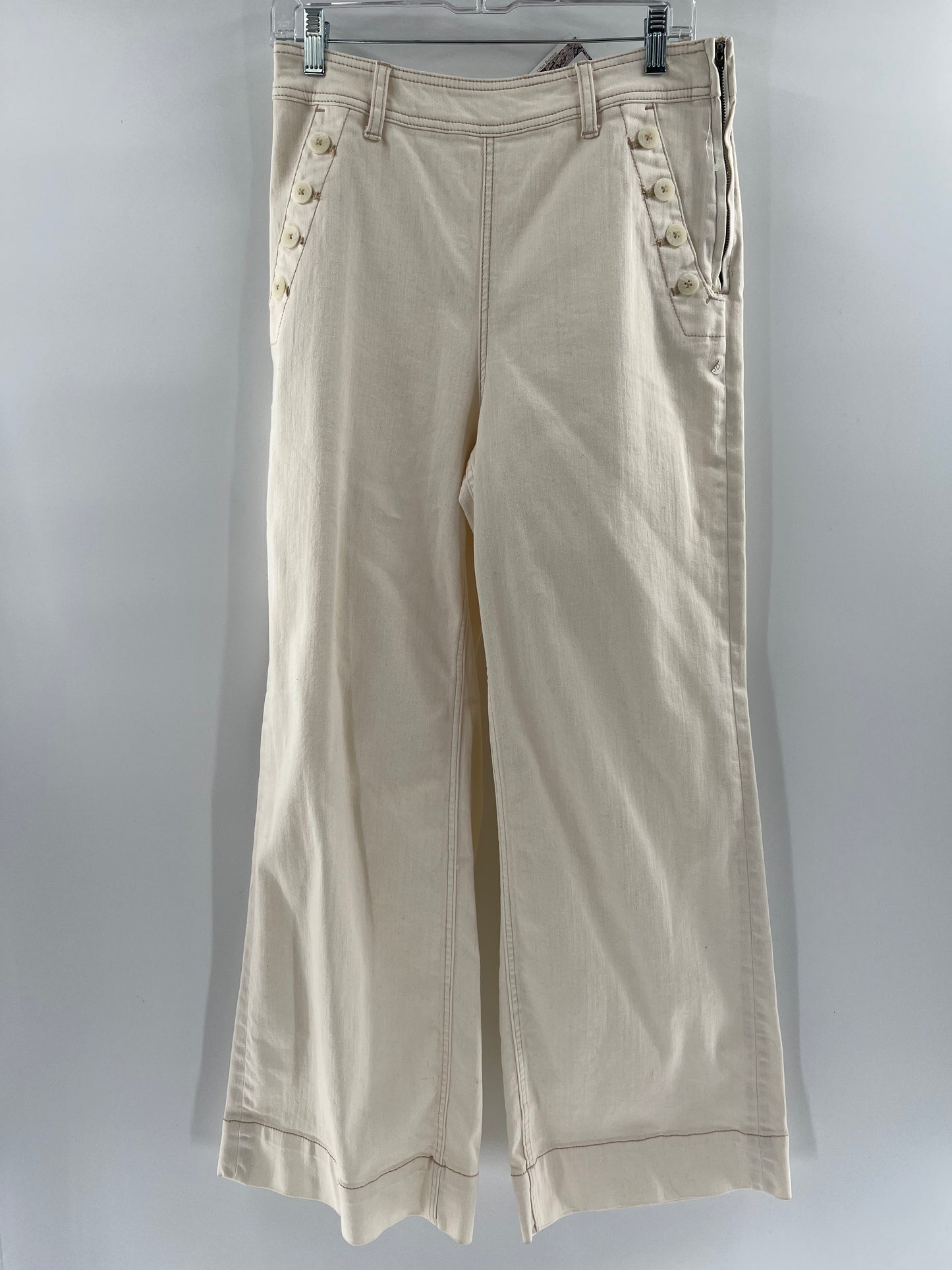 Pilcro Anthropologie Off-White Side Button Up with Front Zipper (Size 30)
