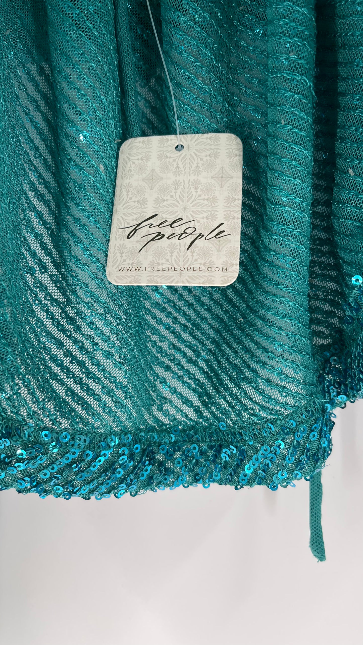 Free People Blue Sequin Long Sleeve (Small)