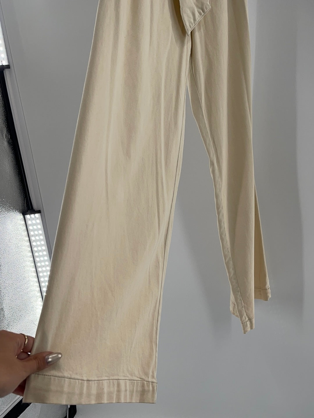 Free People Cream Halter Backless Belted Jumpsuit (Size XS)
