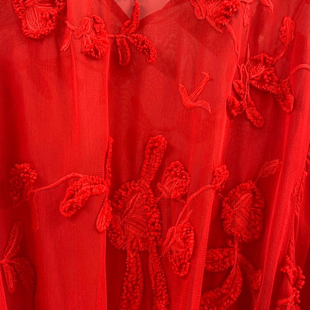Mare Mare - Red Mesh Embroidered Flower Mini Dress