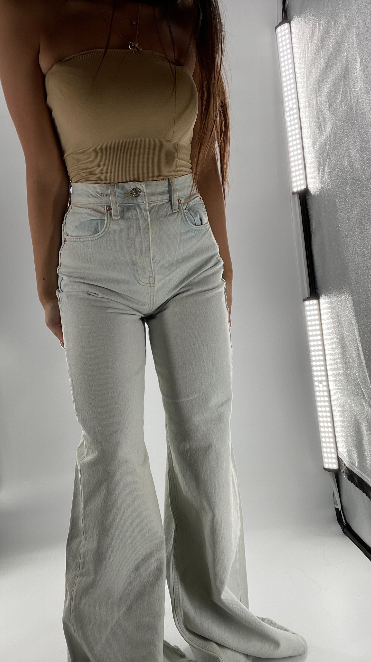 Free People Light Wash High Waist Wide Legs (27)