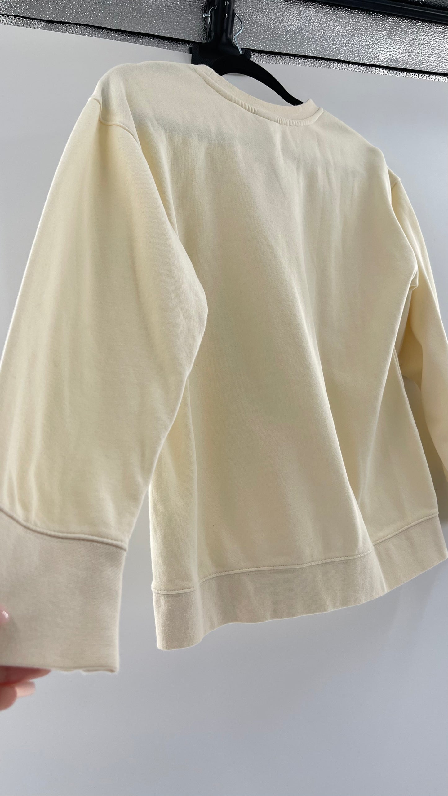 Cream Nike Crewneck with Minimalist Black Chest Logo (Large)