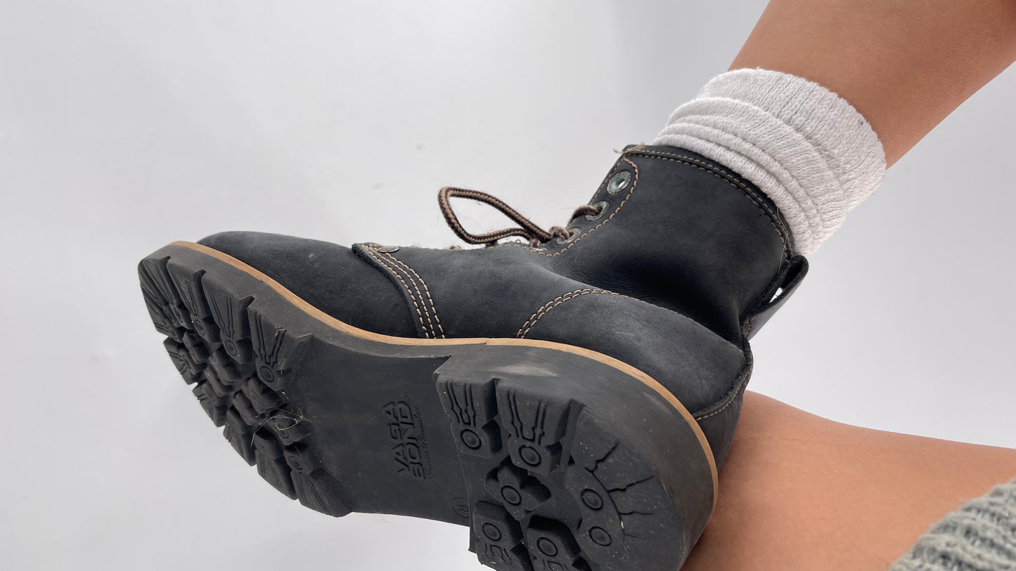 Vagabond Leather Lace Up Combat Charcoal Boots - Size 8