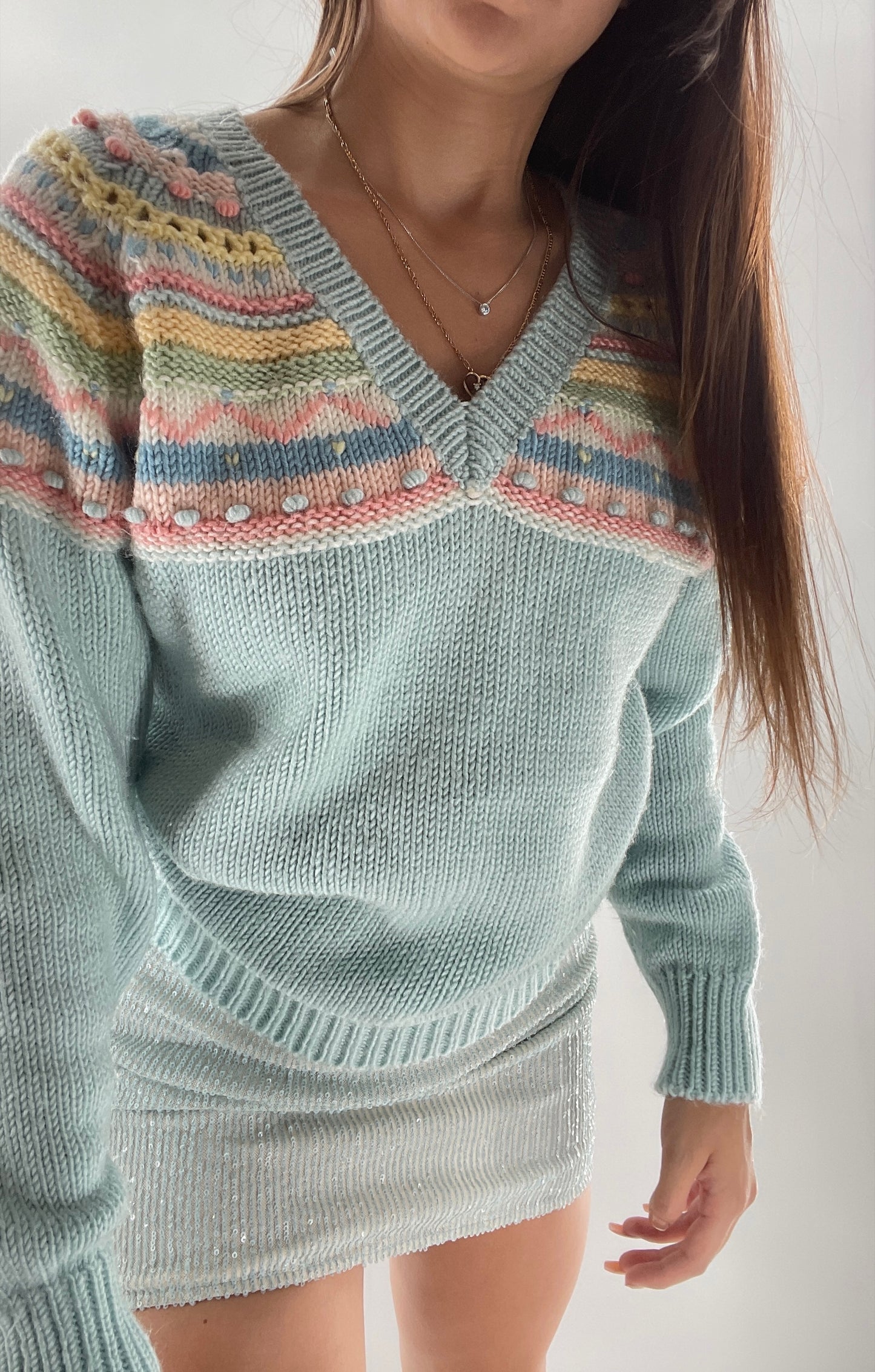 Adorable Pastel Vintage Knit Sweater (Large)