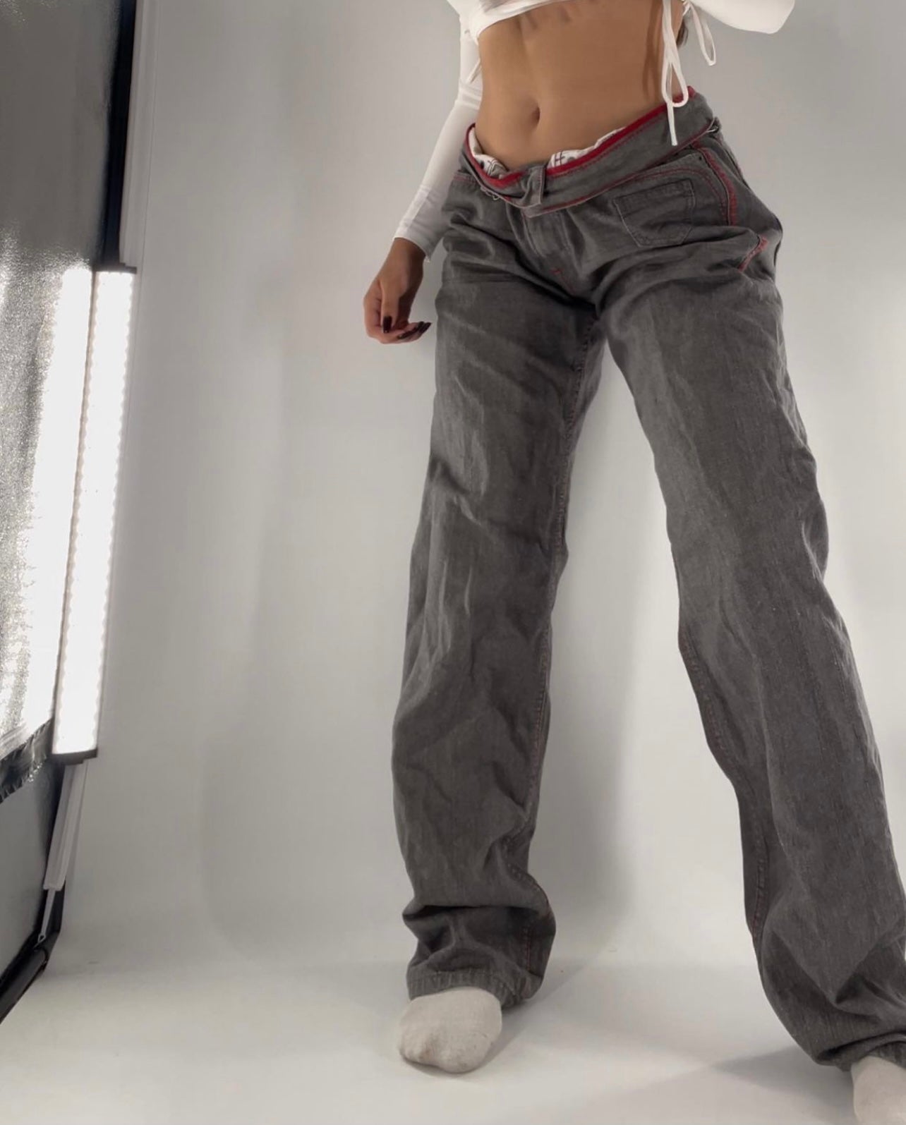 Coogi Red Threaded Grey - embroidered Back Pocket Jeans (Size 32 X 34)