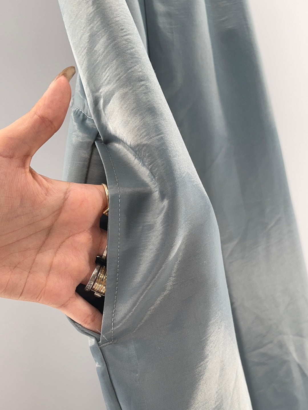 Urban Outfitters Pewter Satin Backless Tie on Back Side Knife Pockets (Size M)