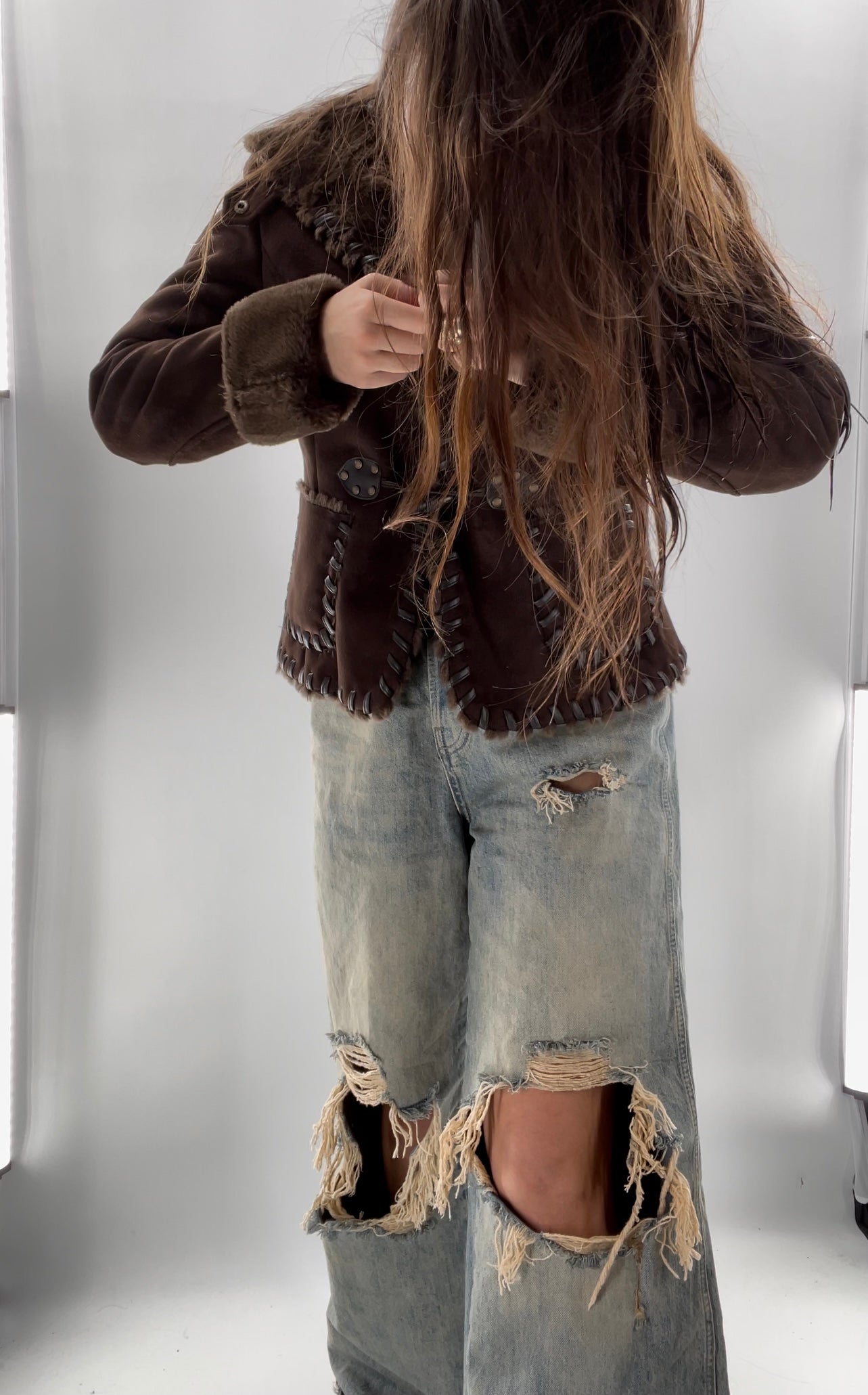 Via Spiga Vintage Faux Suede and Fur Trim Jacket (Small)