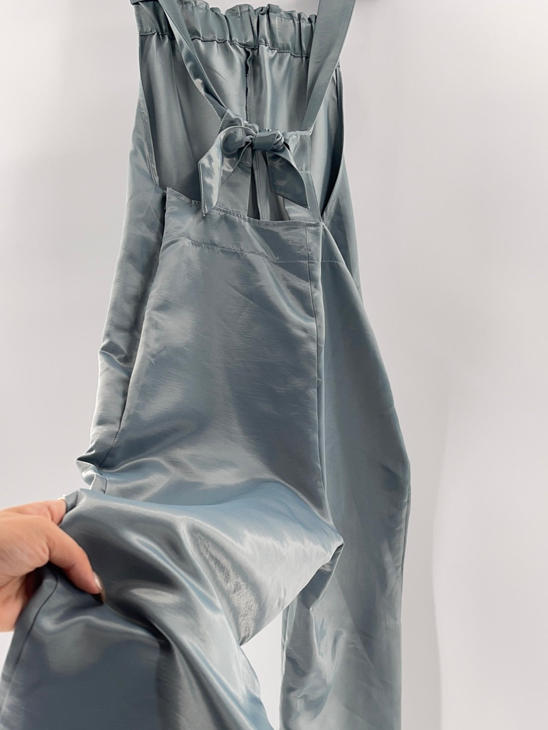Urban Outfitters Pewter Satin Backless Tie on Back Side Knife Pockets (Size M)