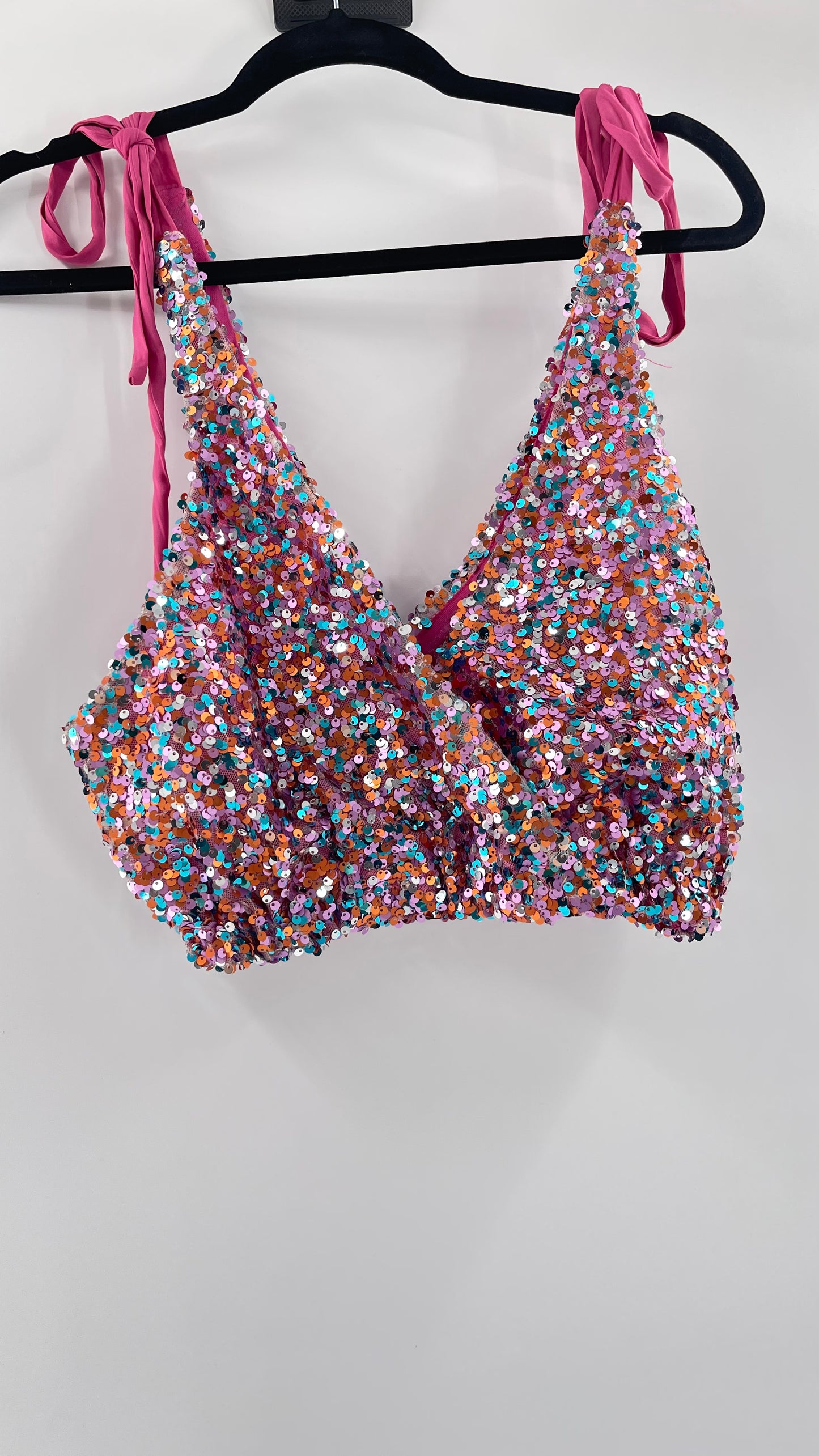 Intimately Free People Big Night Tie Shoulder Mauve Sequin Crop (XS)