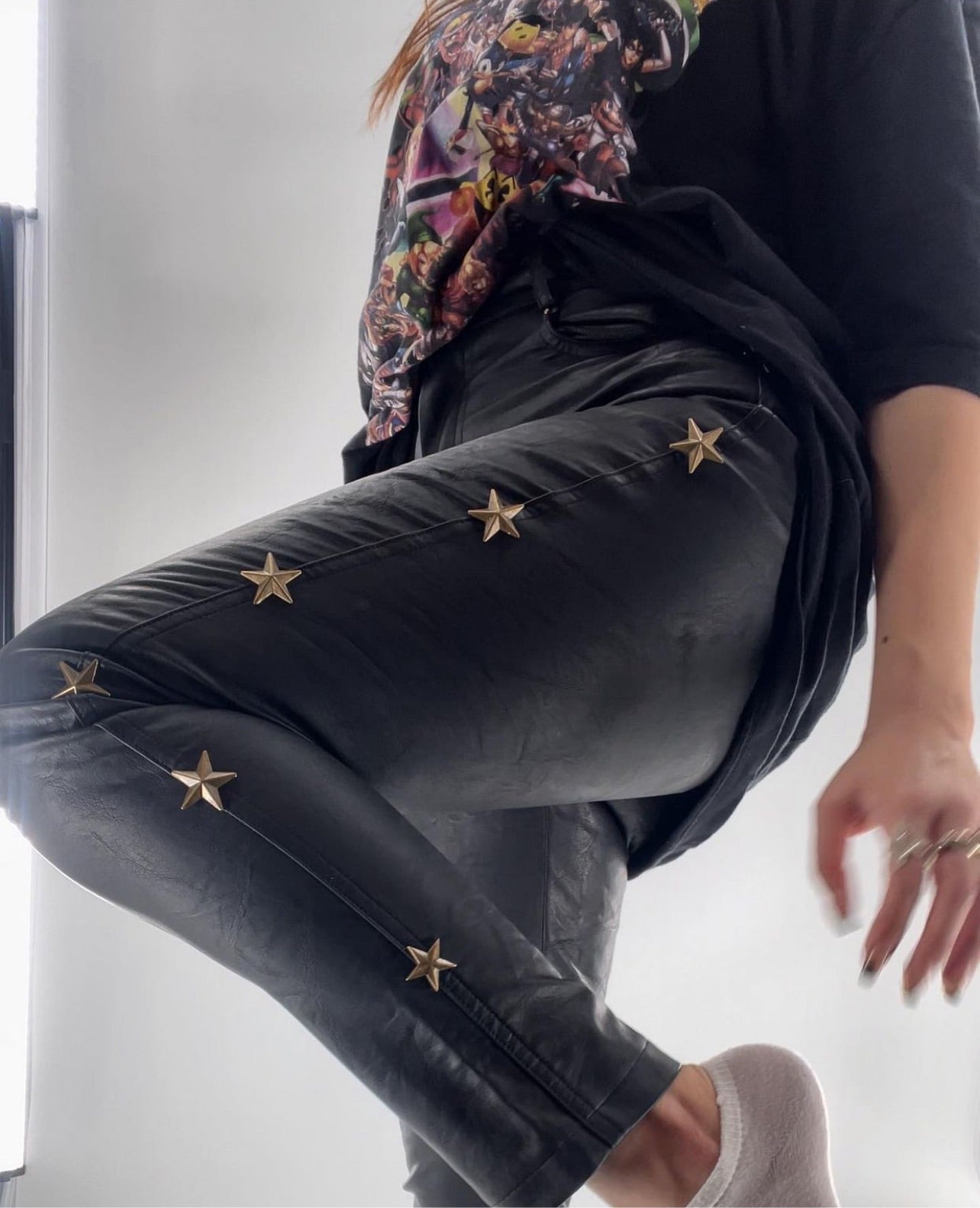 Jagger & Stone Faux Leather Pants with Metal Stars (Sz 6)