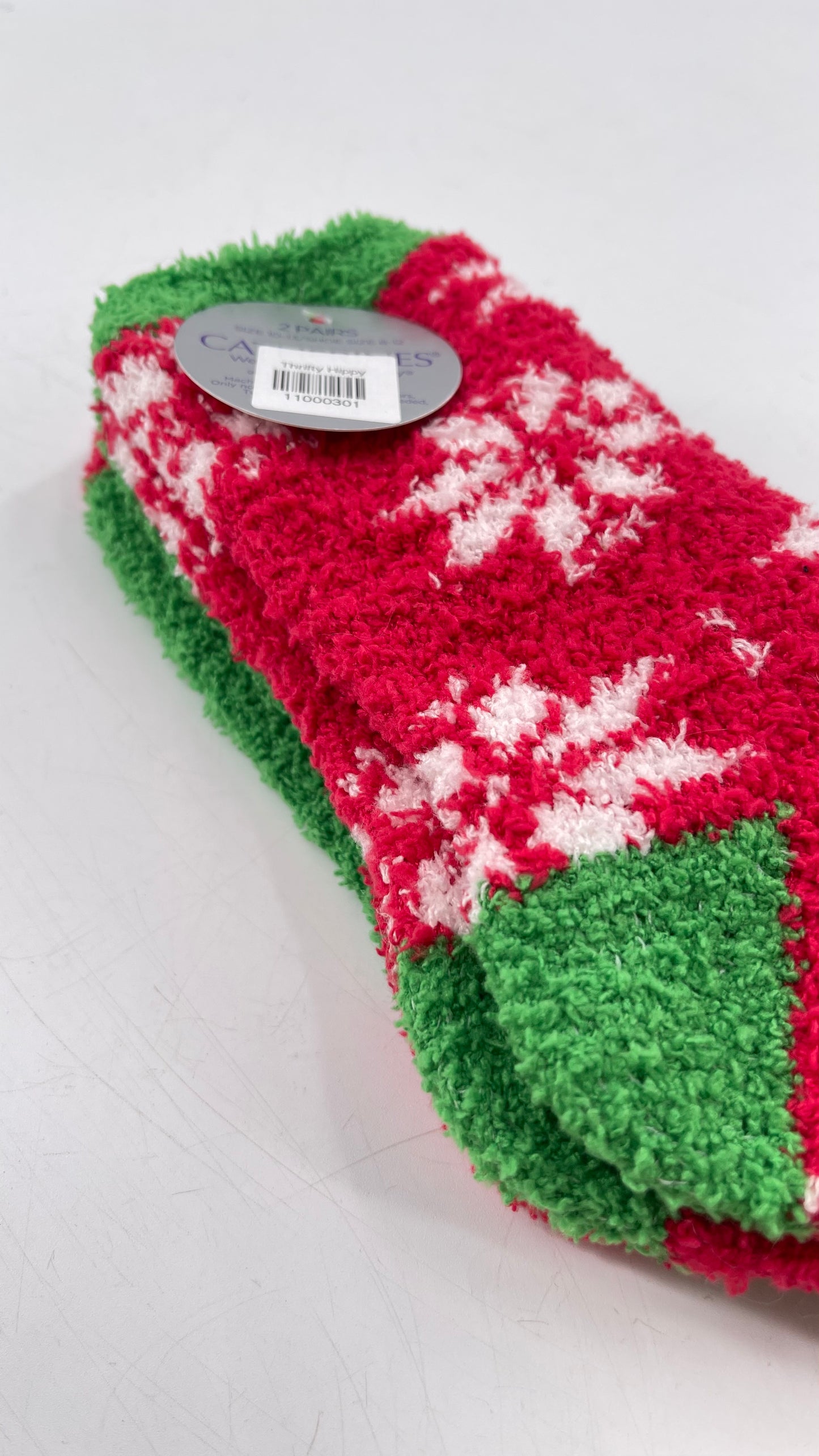 Festive Fuzzy Christmas Color Block Red Green Socks (Sz 8-12)