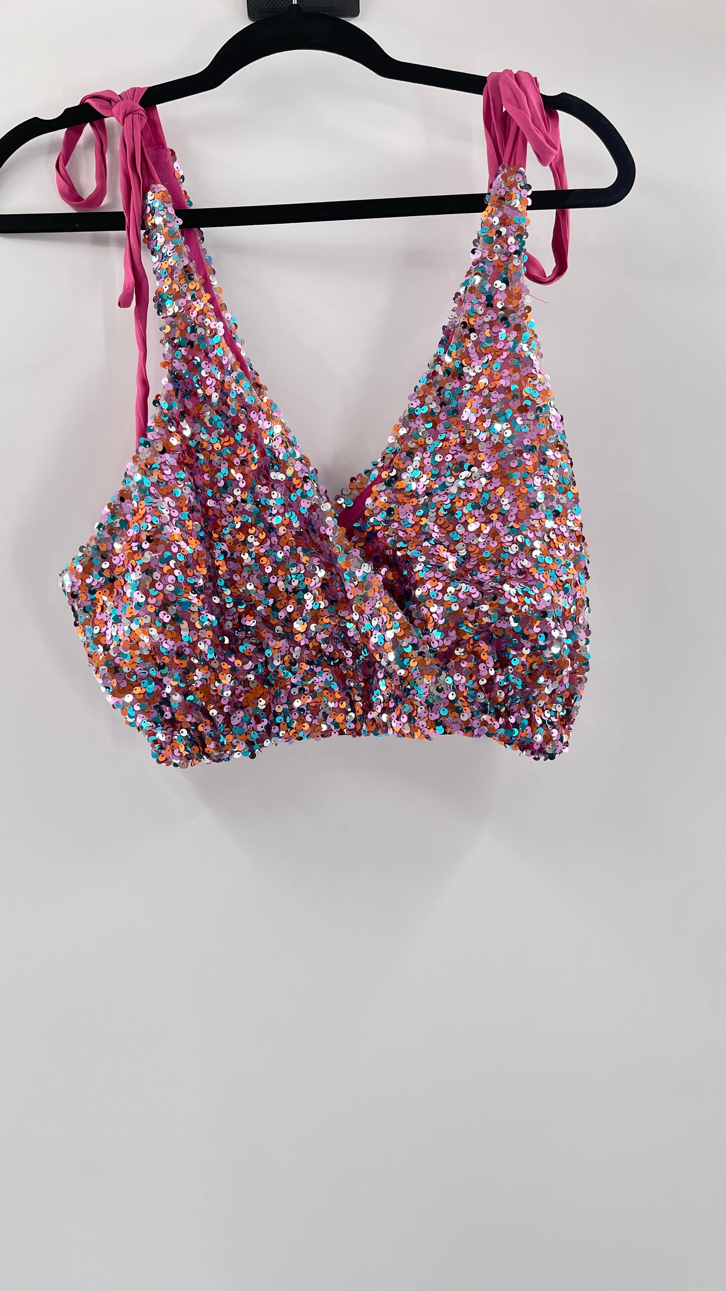 Intimately Free People Big Night Tie Shoulder Mauve Sequin Crop (XS)