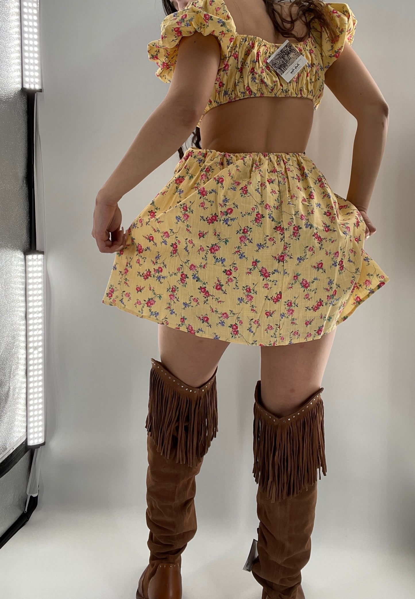 Yellow Cut Out Floral Dress (Small)