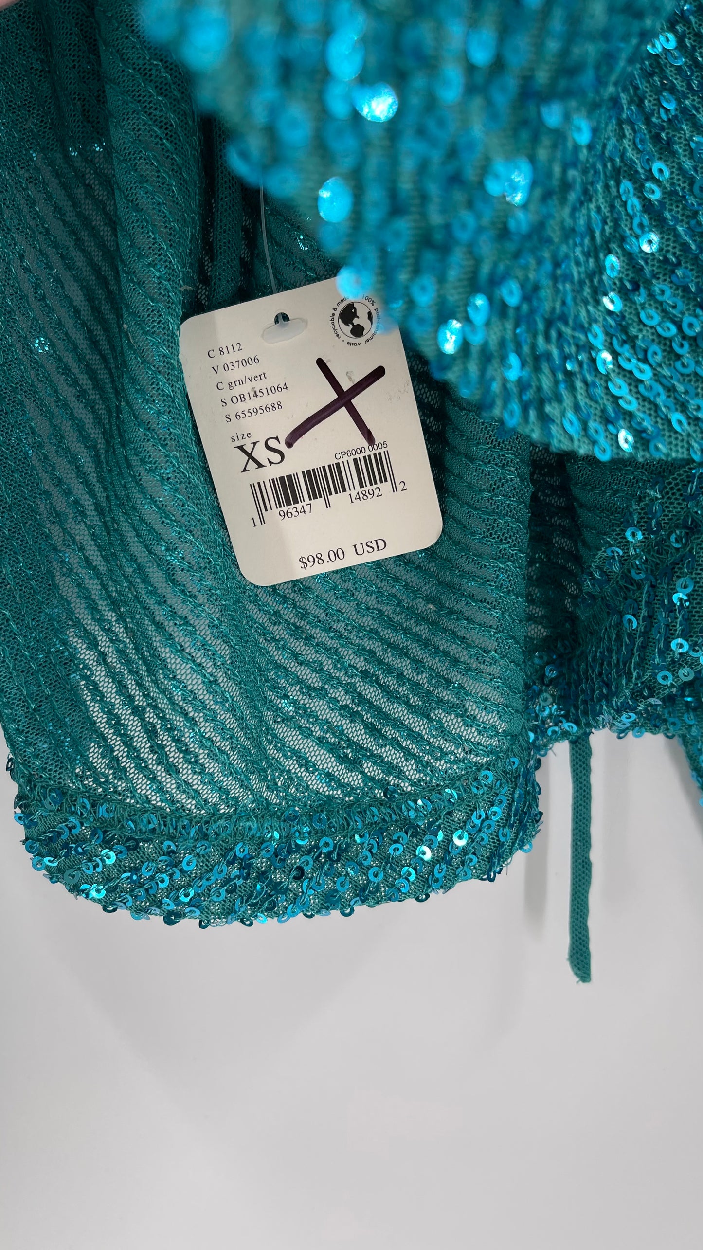 Free People Blue Sequin Long Sleeve (XS)