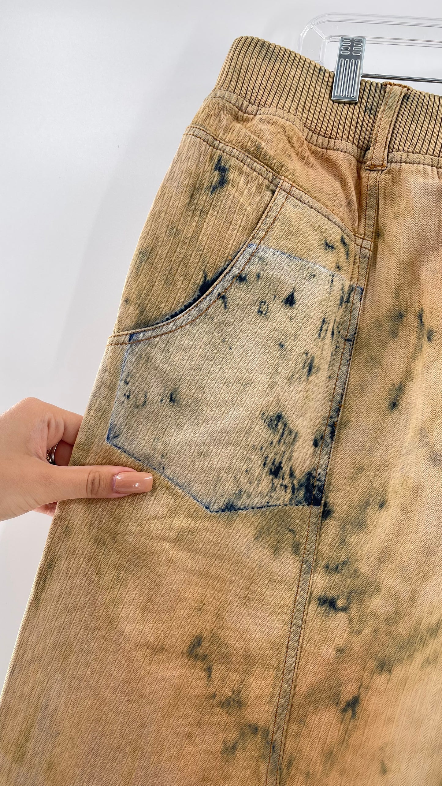 Free People Tan/Denim Distressed Straight Leg (Large)