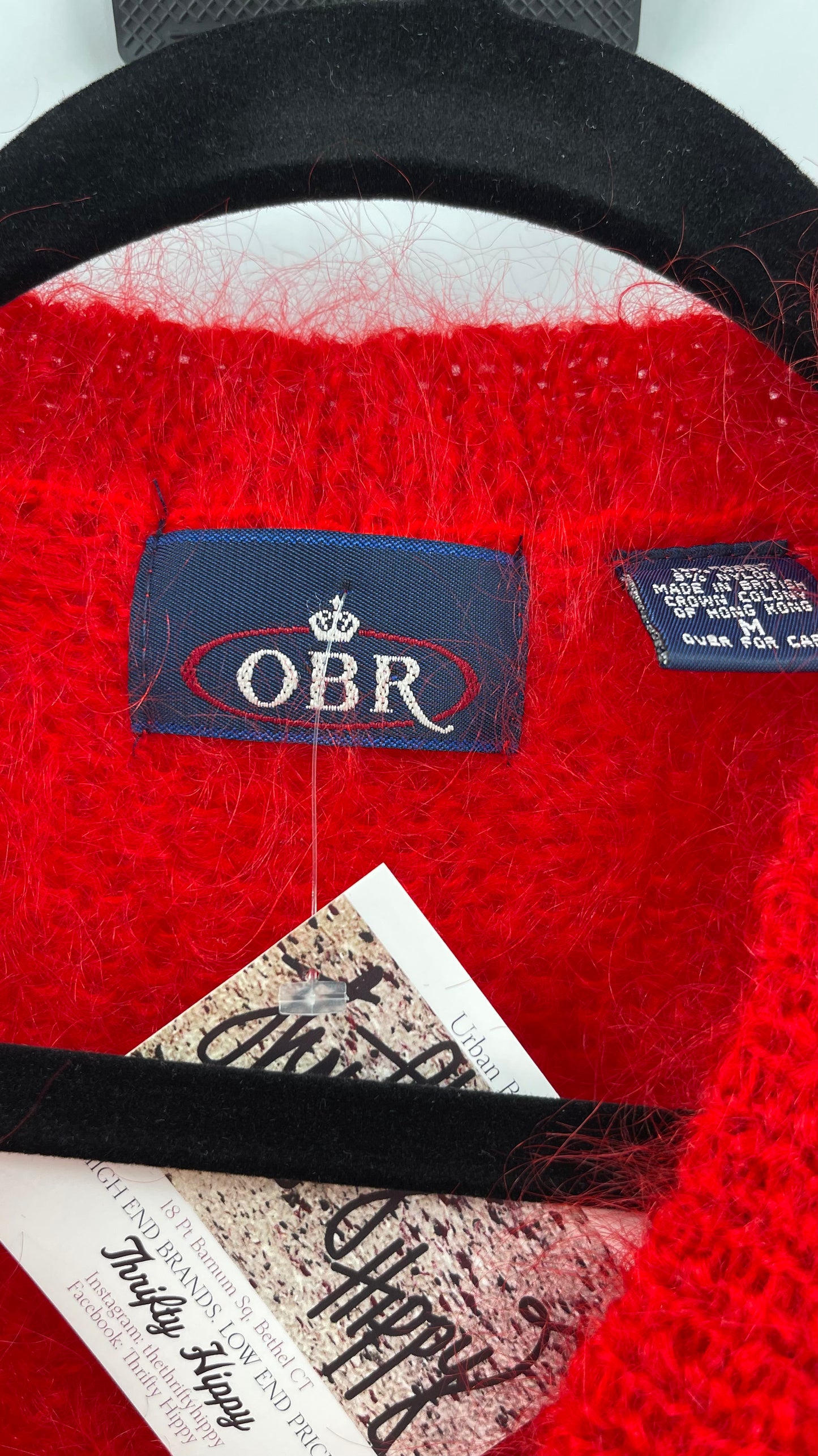OBR Red 78% Mohair 18% Wool Cropped Cardigan (Medium)