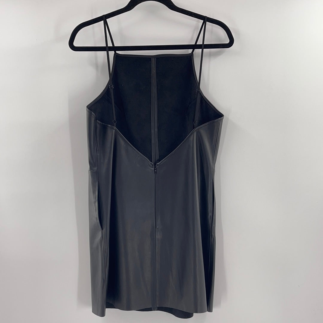 Urban Outfitters Black Vegan Leather Sleeveless Low Back Mini Dress (Size M)