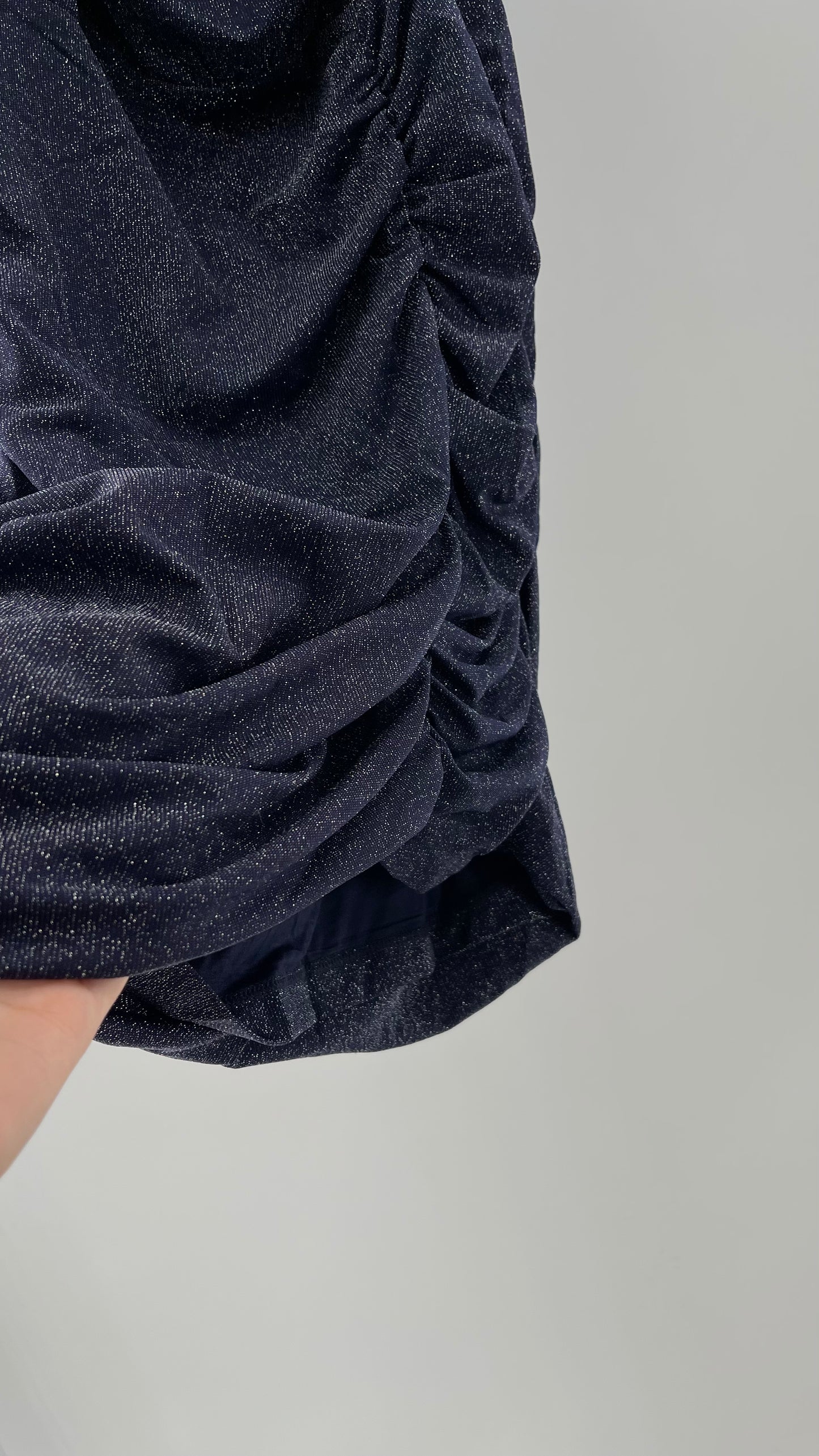 Free People Navy Glitter Ruche Dress (Large)