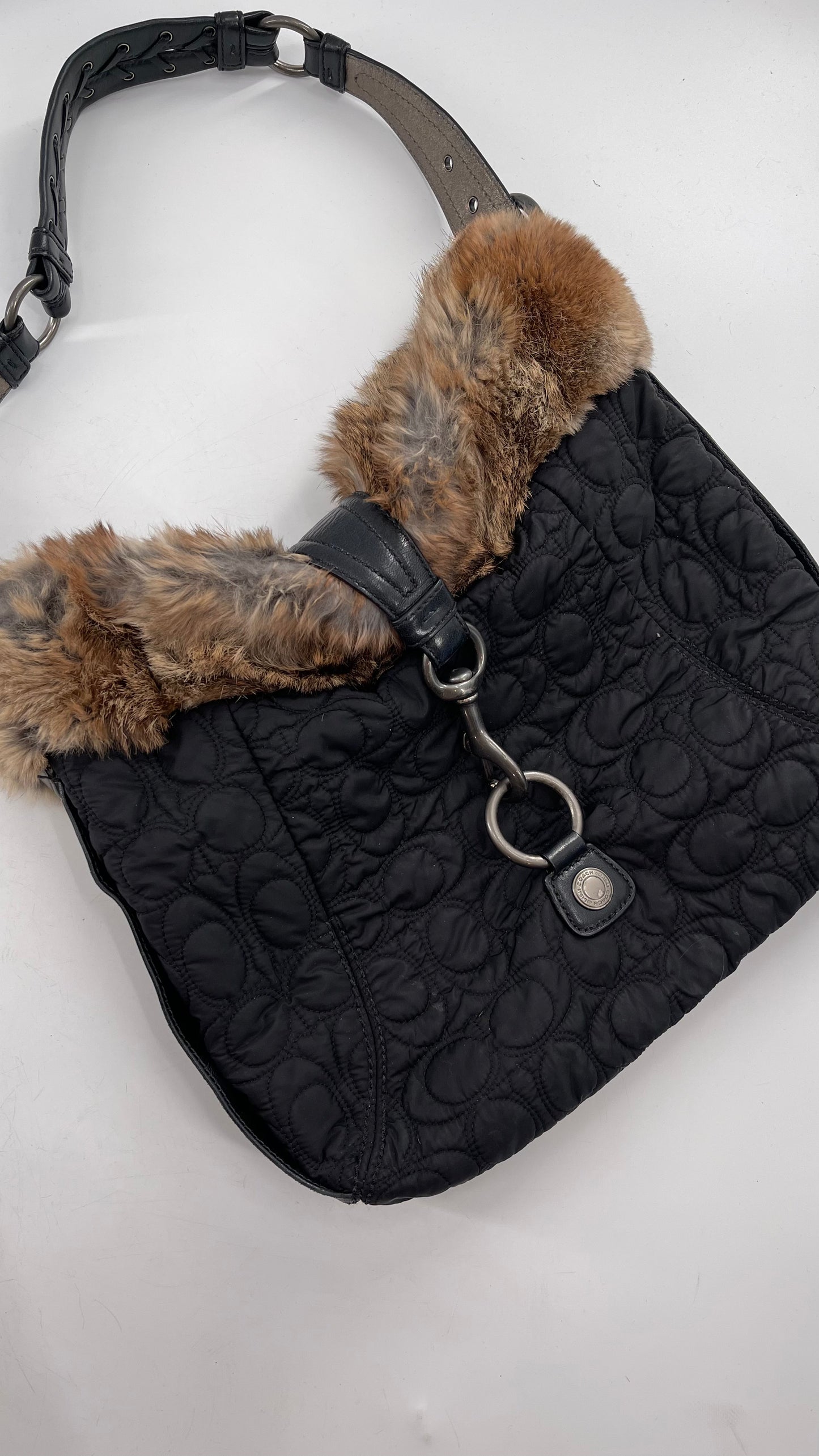 Coach Vintage Fur Trim Bag with Quilted Logo Pattern
