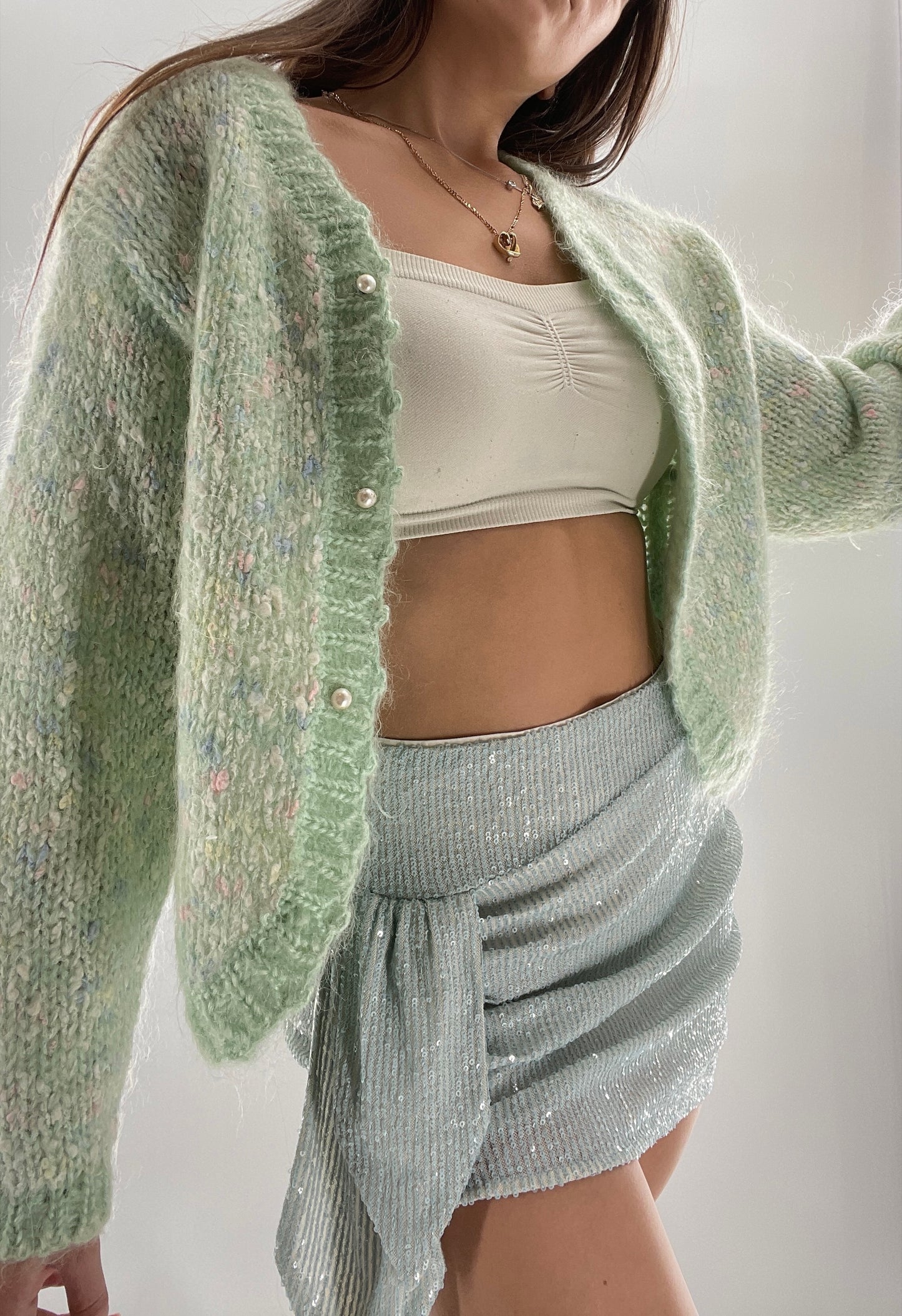 Vintage Pastel and Pearl Granny Cardigan (Medium)