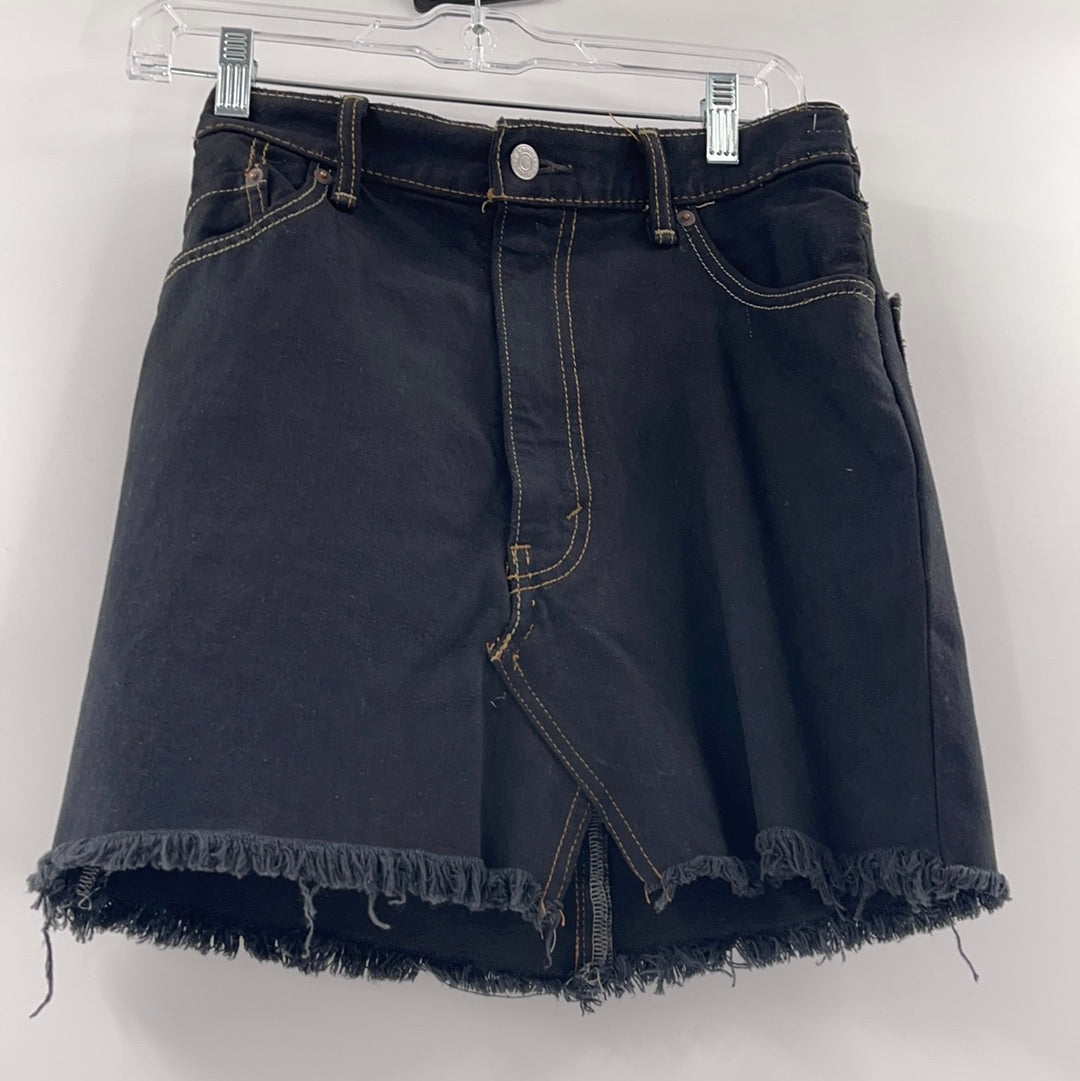 Levi Strauss Vintage Black Denim Distressed Hem Mini Skirt ( Size S)