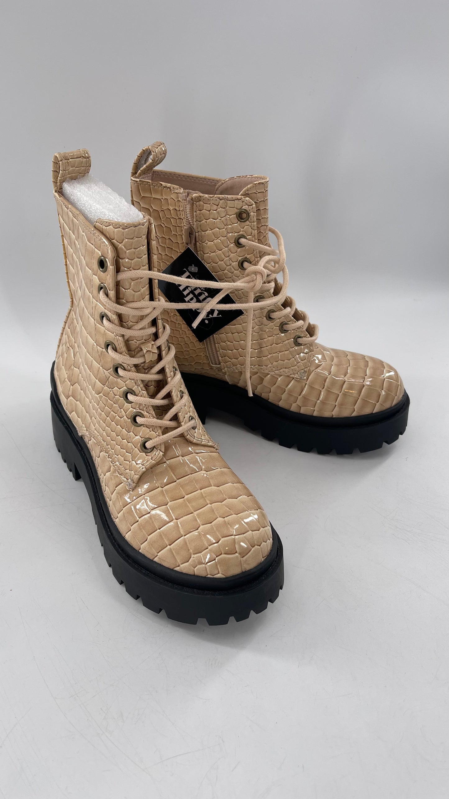 Urban Outfitters Beige Crocodile Embossed Combat Boots(7)
