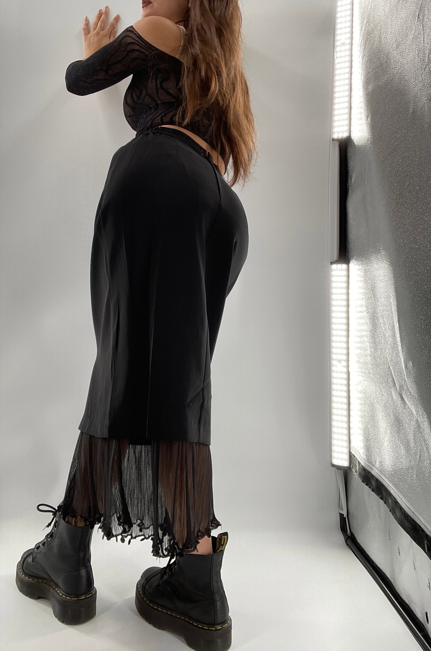 Vintage Black Maxi Cut Out/Bejeweled/Pleated Mesh Hem (8)
