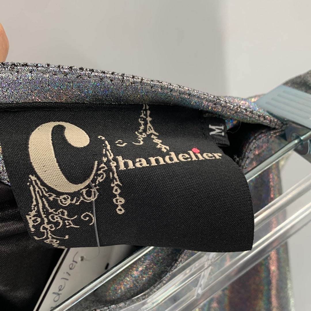 Chandelier Holographic Sparkle Silver Mini Skirt (Size Medium)