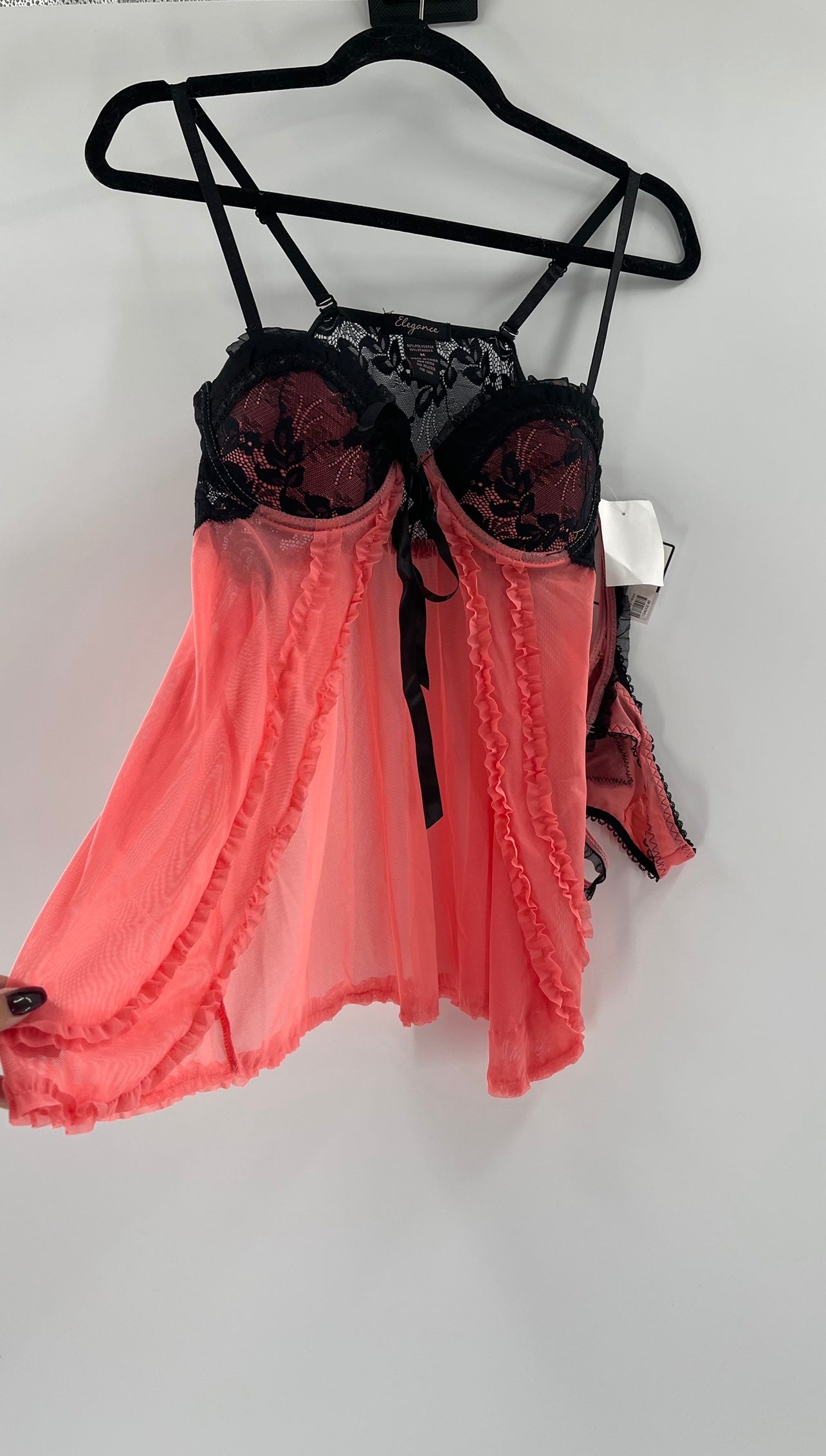 Deadstock Vintage Black + Pink Vented Bustier + Thong Set (Medium)