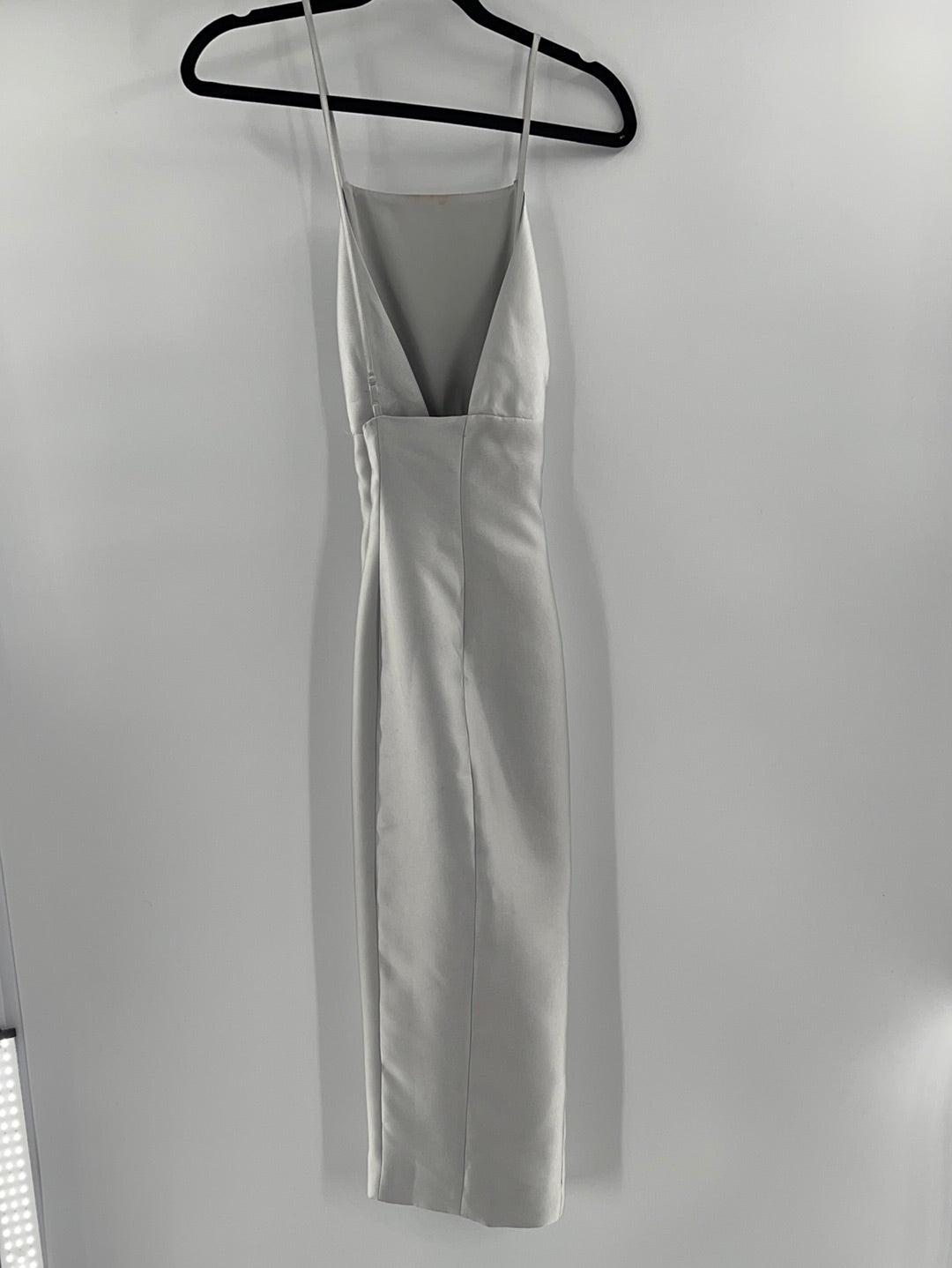 Keepsake - Anthropologie - Satin Silver Sleeveless Maxi Dress With Spaghetti Straps (Size L) - With Tag -
