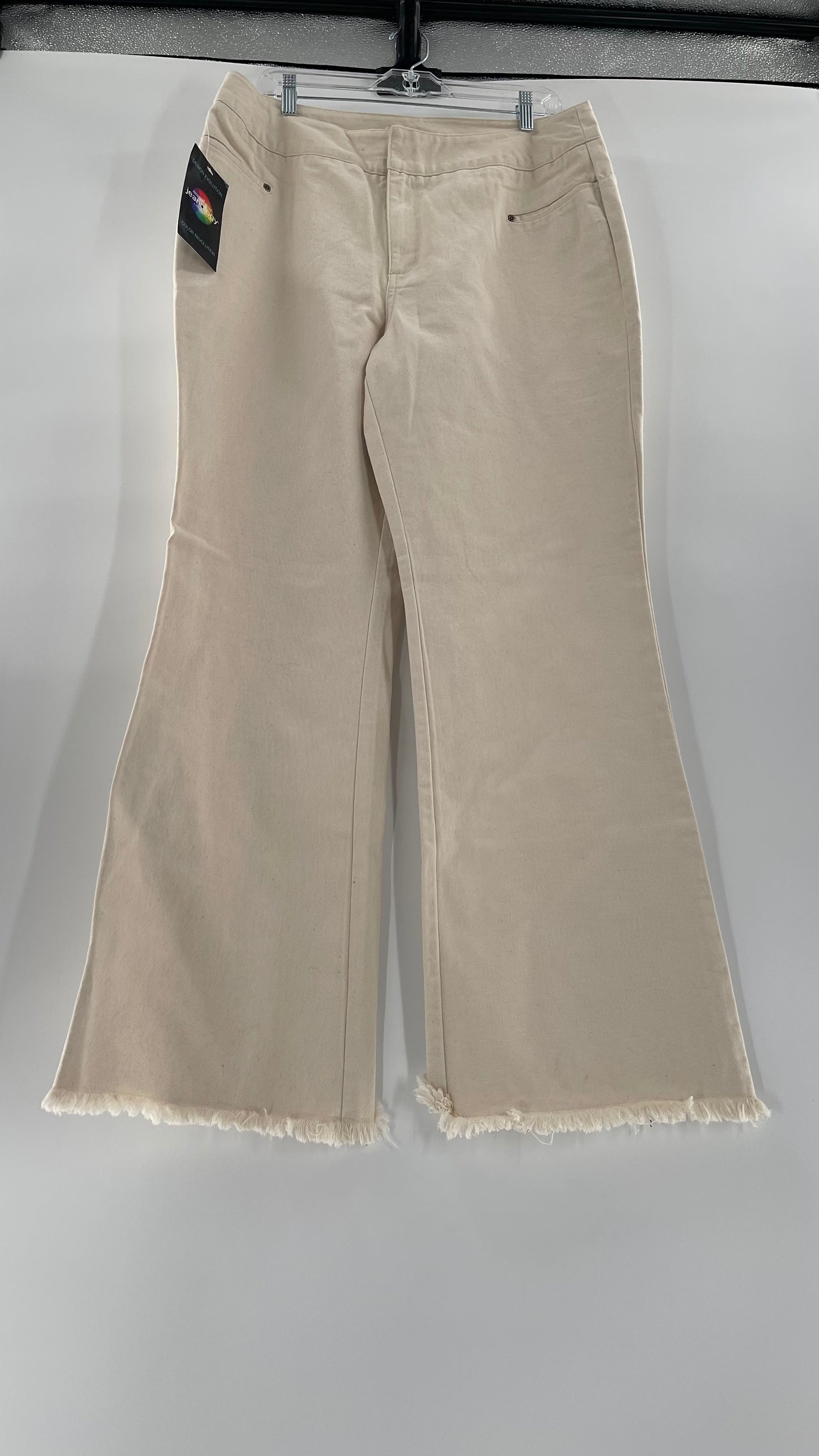 Vintage Jeanology Beige Raw Edge Hem Flare Jeans (16)