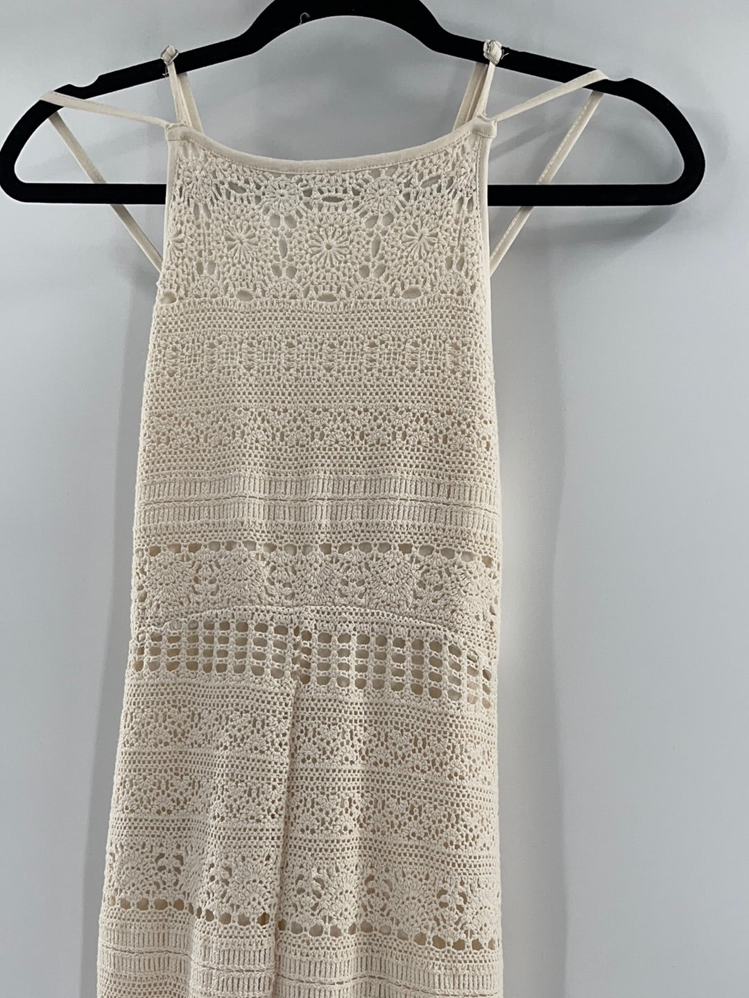 Free People Cream Crocheted Sleeveless Spaghetti Straps Jumpsuit (Size XS)