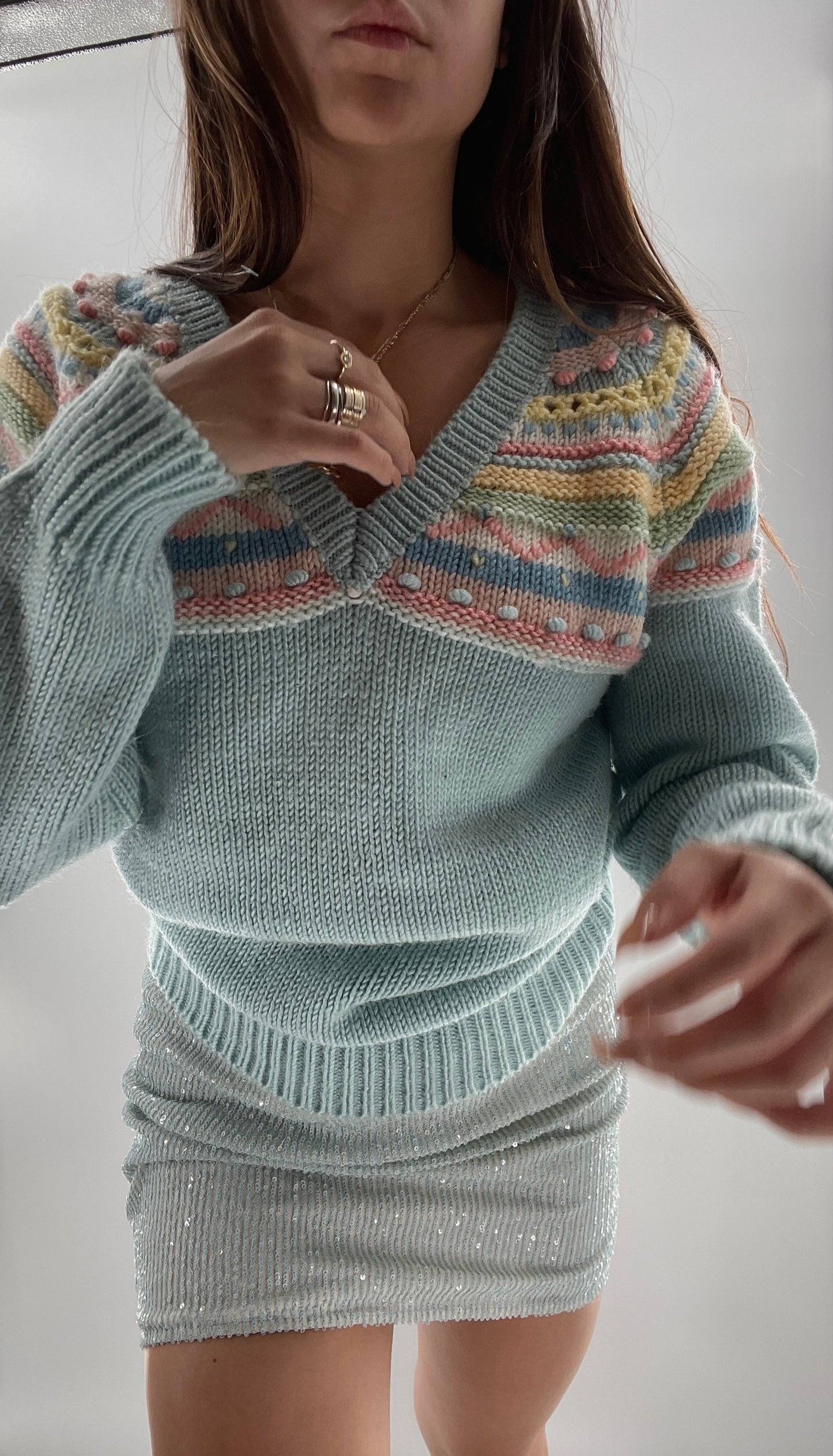 Adorable Pastel Vintage Knit Sweater (Large)