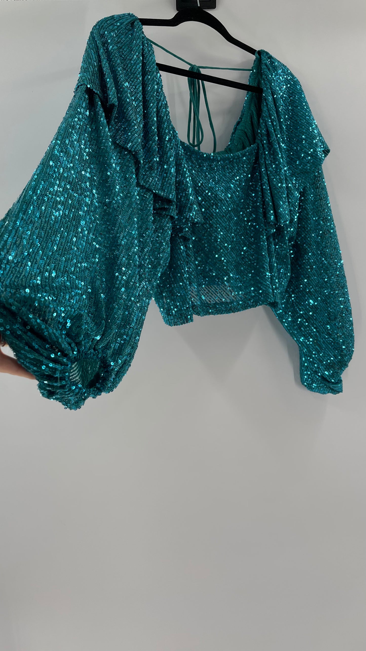 Free People Blue Sequin Long Sleeve (XS)