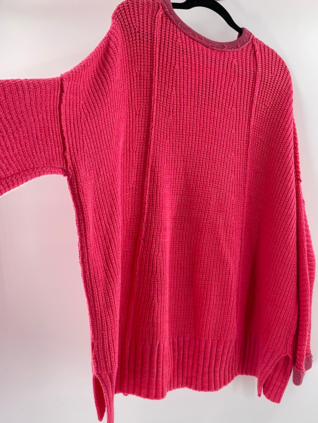 Free People Bright Pink Oversized Sweater V Neck ( Size Medium/Large)