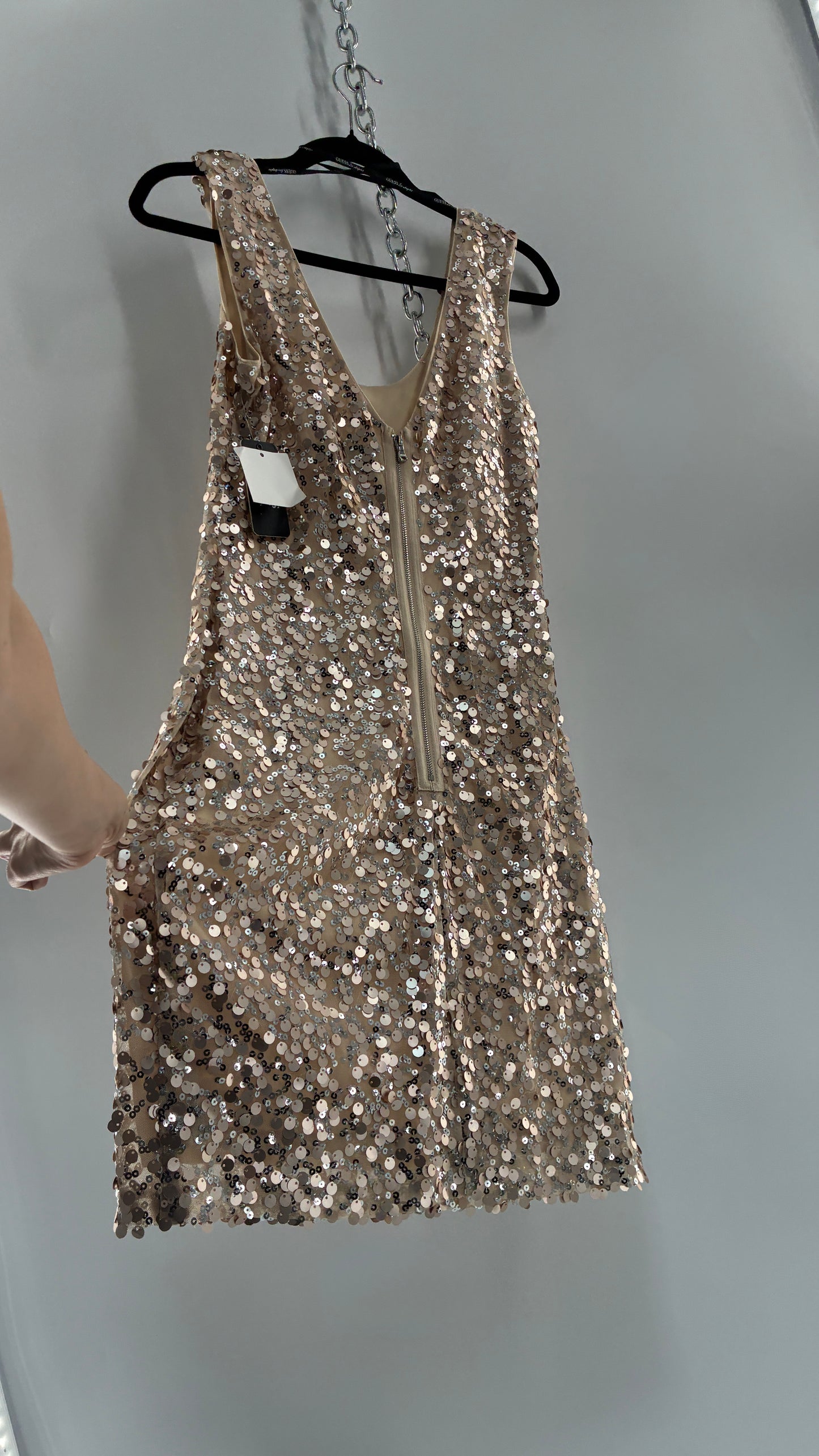 Deadstock Vintage GUESS Champagne Sequin Mini Dress (10)