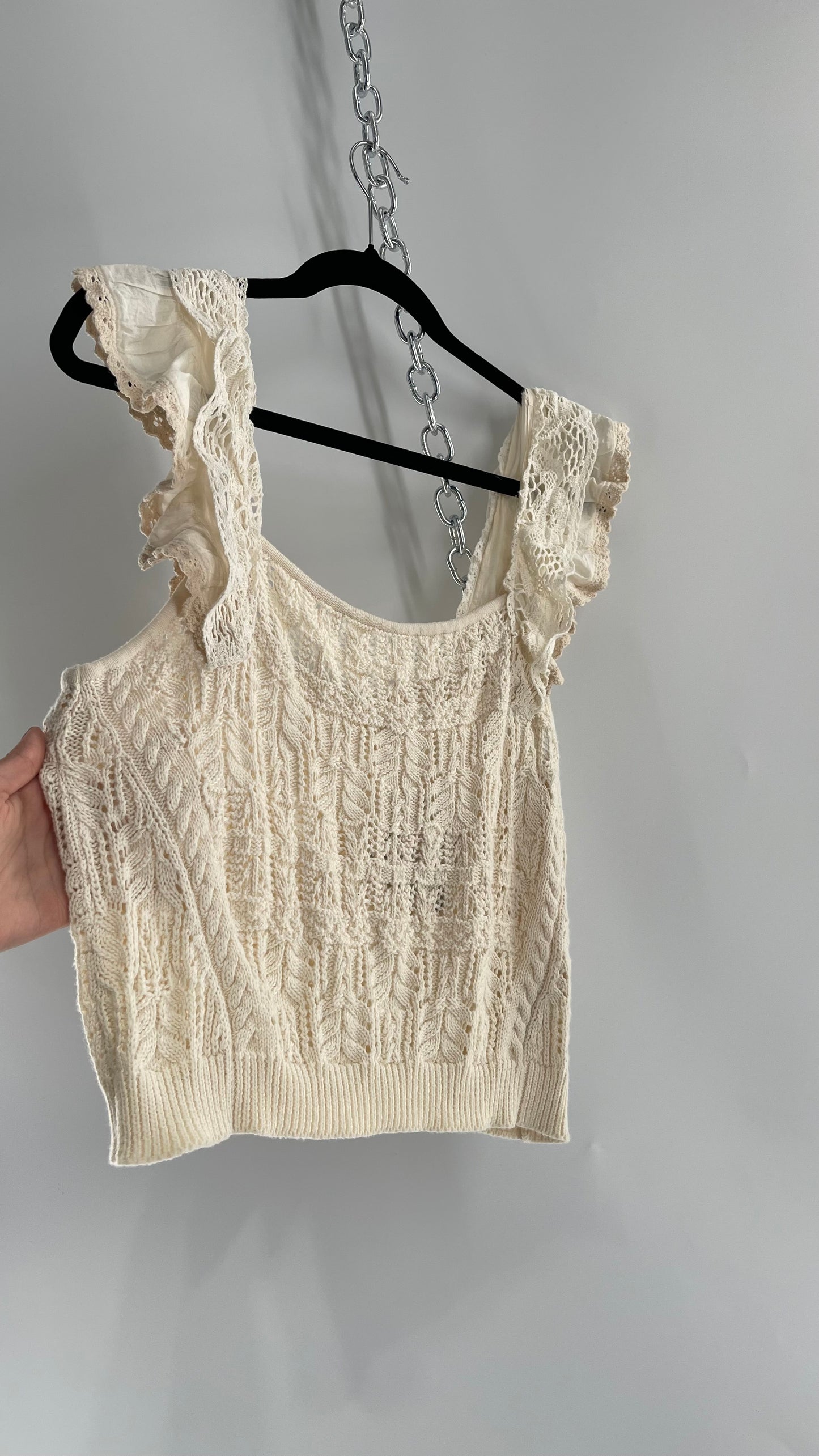 Anthropologie Beige Knit Tank with Ruffled Straps (Large)