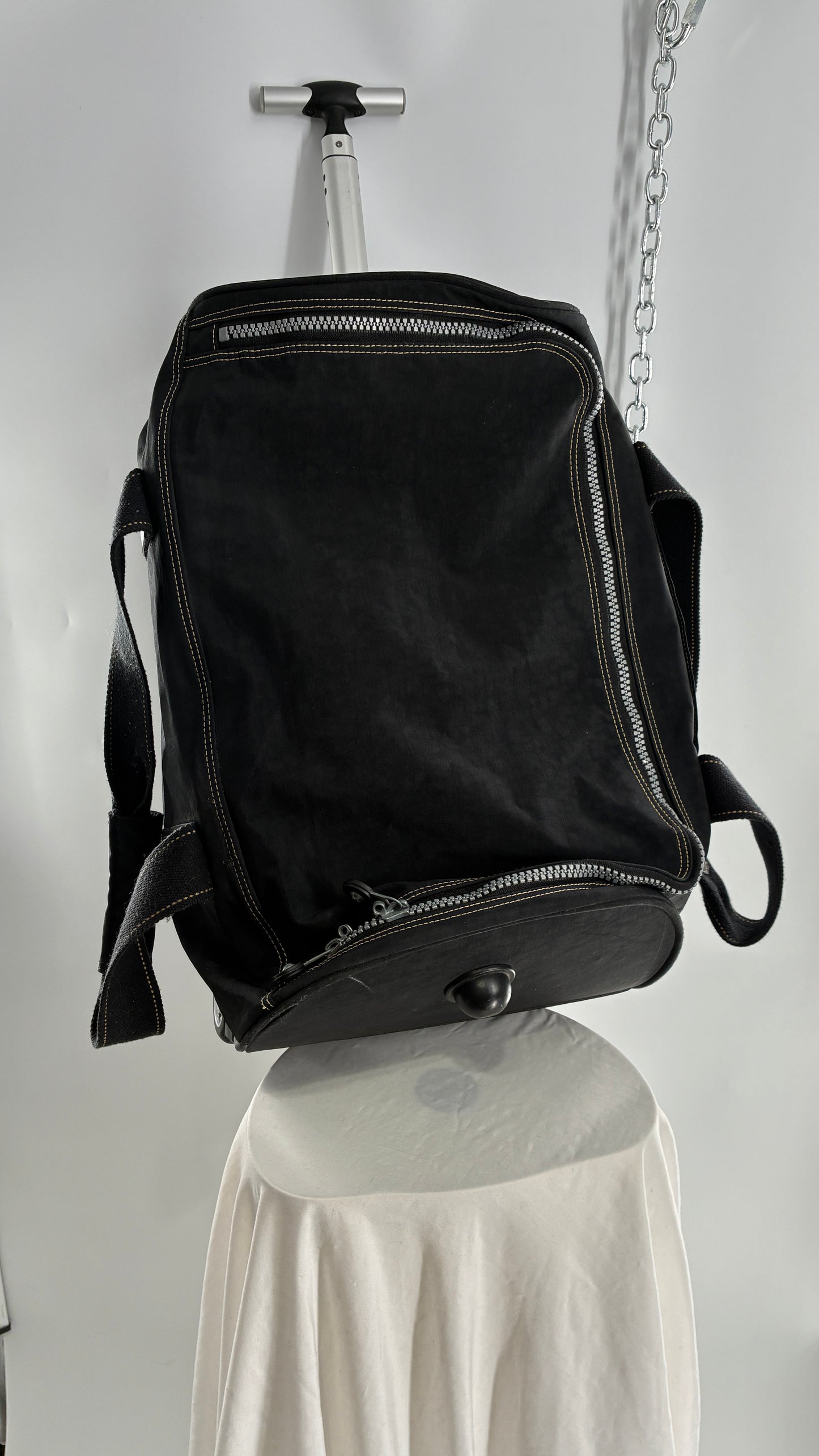 Vintage KIPLING Black Rolling Luggage Duffle Bag Suitcase with Extendable Handle