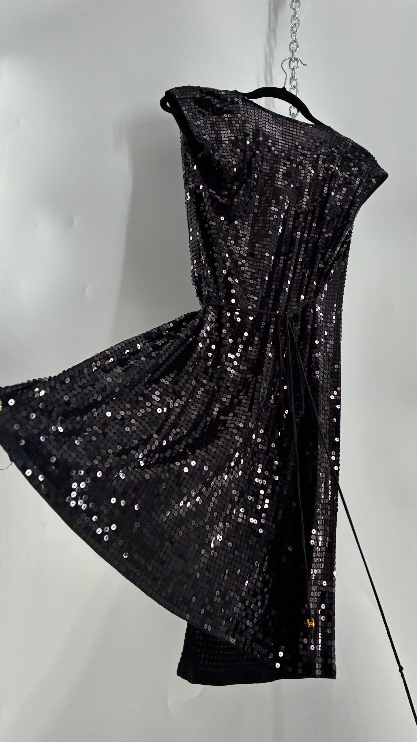 Vintage MICHAEL KORS Black Sequin Wrap Dress (Small)