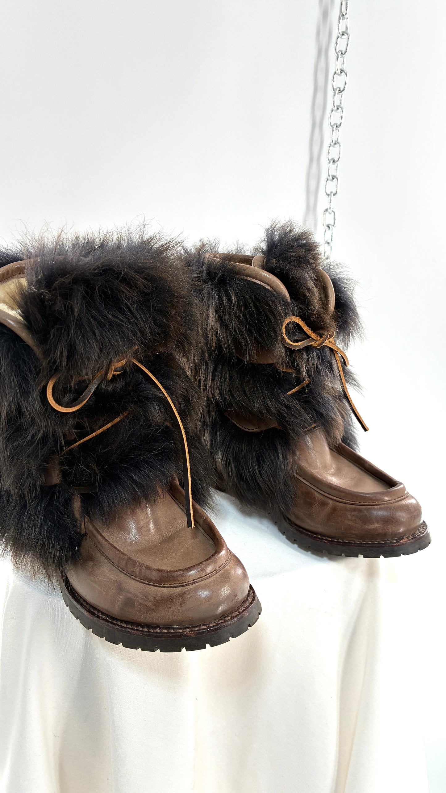 Vintage AERIN Apres Ski Brown Leather Boots with Genuine Fur and Shearling Lining (7)