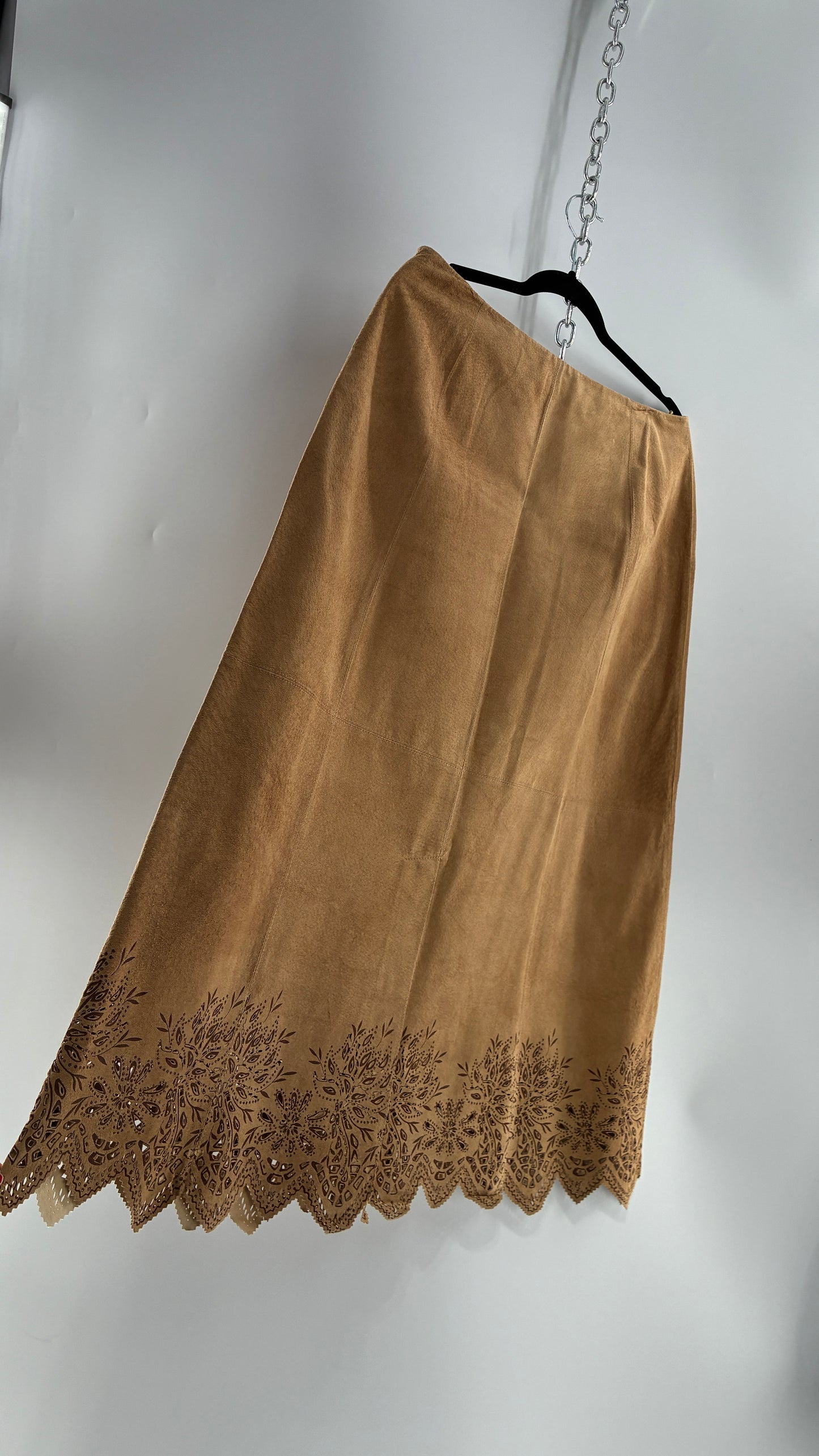 Deadstock Vintage Cold Water Creek Genuine Leather Hip Skirt with Lace Hem (14)