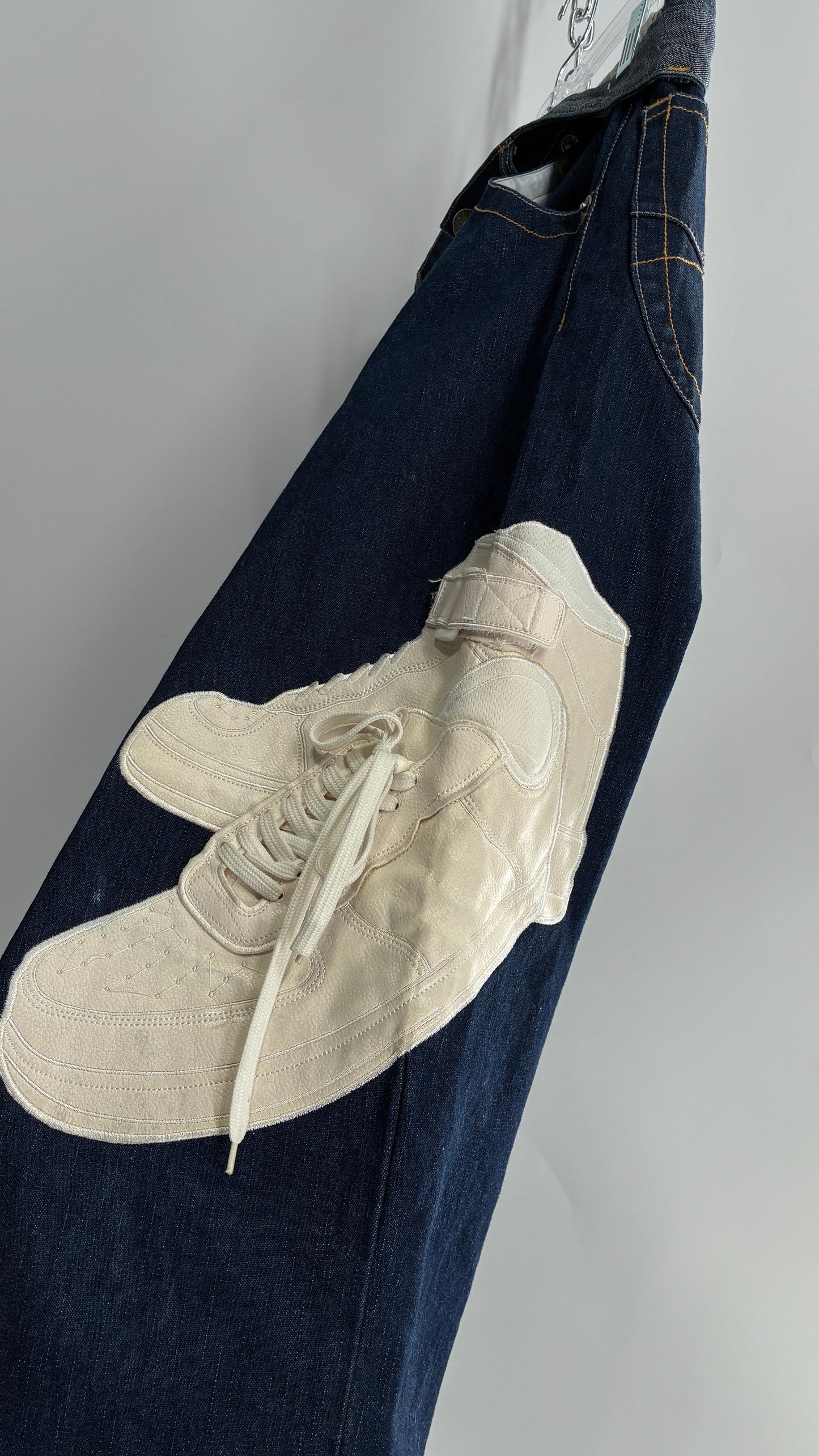 Vintage RAWBLUE Baggy Heavy Denim Wide Legs with AF1 Appliqué (32W/31)